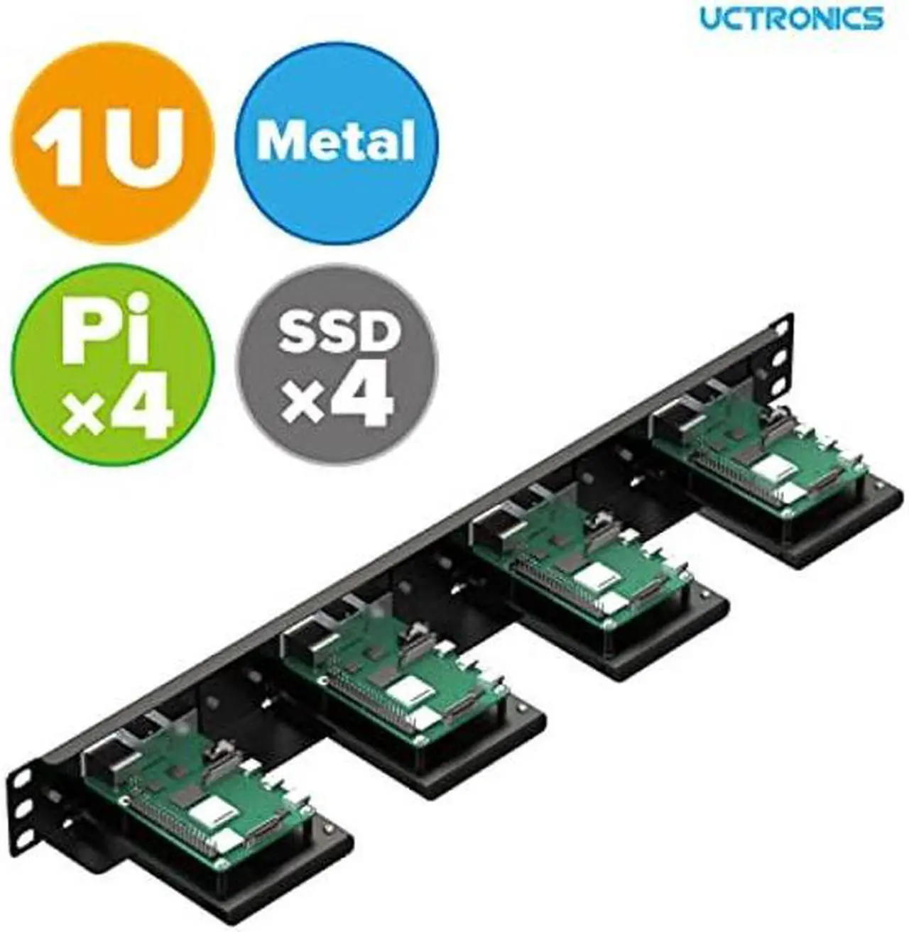 Alt view image 2 of 5 - UCTRONICS 19" 1U Raspberry Pi Rack Mount with SSD Mounting Brackets, Thumbscrews Front Removable Bracket Supports Up to 4 Raspberry Pi 3B/3B+, 4B and 4 SSDs, Option SD Card Adapter