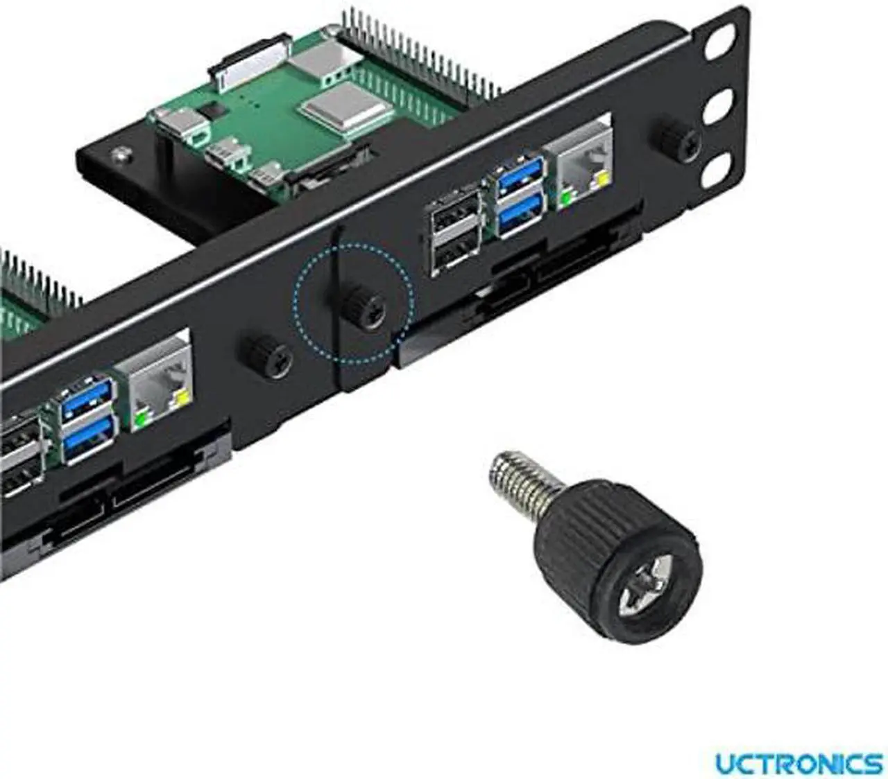 Alt view image 4 of 5 - UCTRONICS 19" 1U Raspberry Pi Rack Mount with SSD Mounting Brackets, Thumbscrews Front Removable Bracket Supports Up to 4 Raspberry Pi 3B/3B+, 4B and 4 SSDs, Option SD Card Adapter