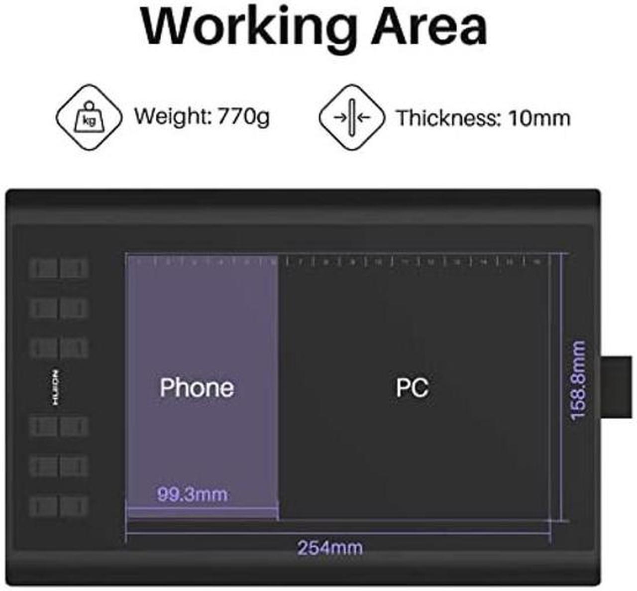 Alt view image 4 of 5 - HUION Inspiroy H1060P Graphics Drawing Tablet with 8192 Pressure Sensitivity Battery-Free Stylus and 12 Customized Hot Keys, 10 x 6.25 inches Digital Art Tablet for Mac, Windows PC and Android