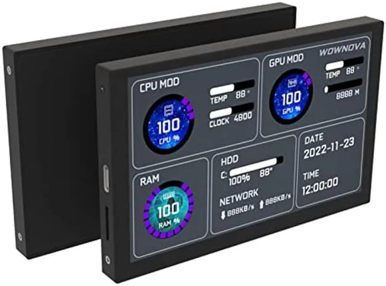 Main image of WOWNOVA 5" Computer Temp Monitor (Dynamic Theme Supported), Pc Temperature Display, PC Sensor Panel for PC ARGB Computer Case, IPS Type-C USB Mini Secondary Screen PC CPU RAM HDD Data Monitor (Black)