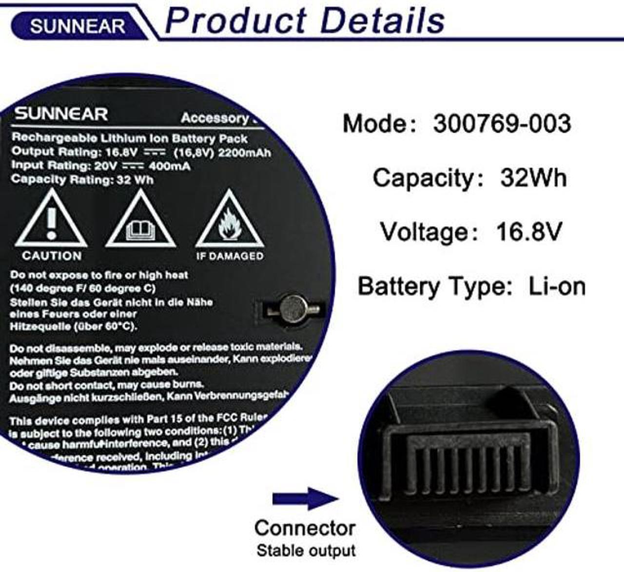 Alt view image 2 of 5 - SUNNEAR 300769-003 Battery Replacement for Bose Sounddock Portable Digital Music System SoundLink Air 300769-001 300769-002 300769-004 300770-001 Series 4ICR19/66 16.8V 32Wh 2200mAh
