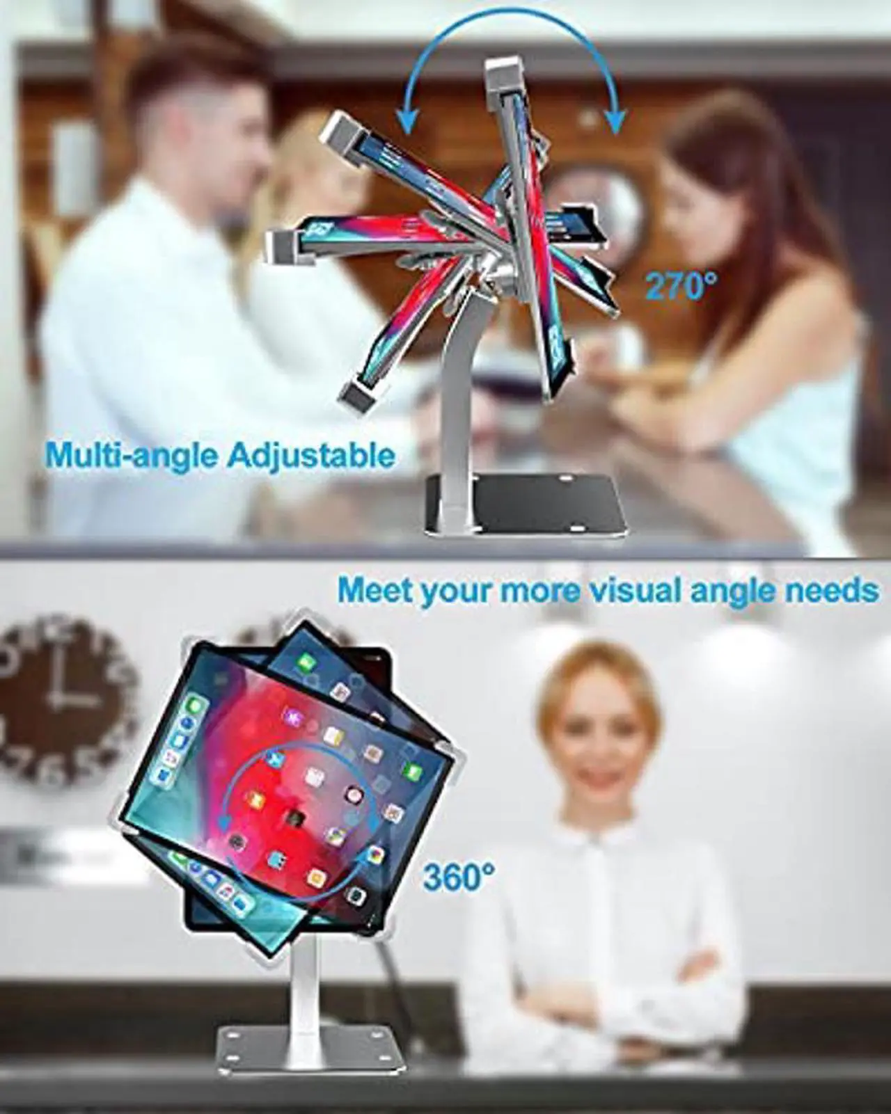 Alt view image 5 of 5 - Anti-Theft Desktop Tablet Kiosk Stand Holder, woleyi Heavy Duty Countertop Tablet POS Display Mount with Security Lock and Key, Compatible iPad Pro/ Air/ Mini, Galaxy Tabs, Surface, More 7-11" Tablets