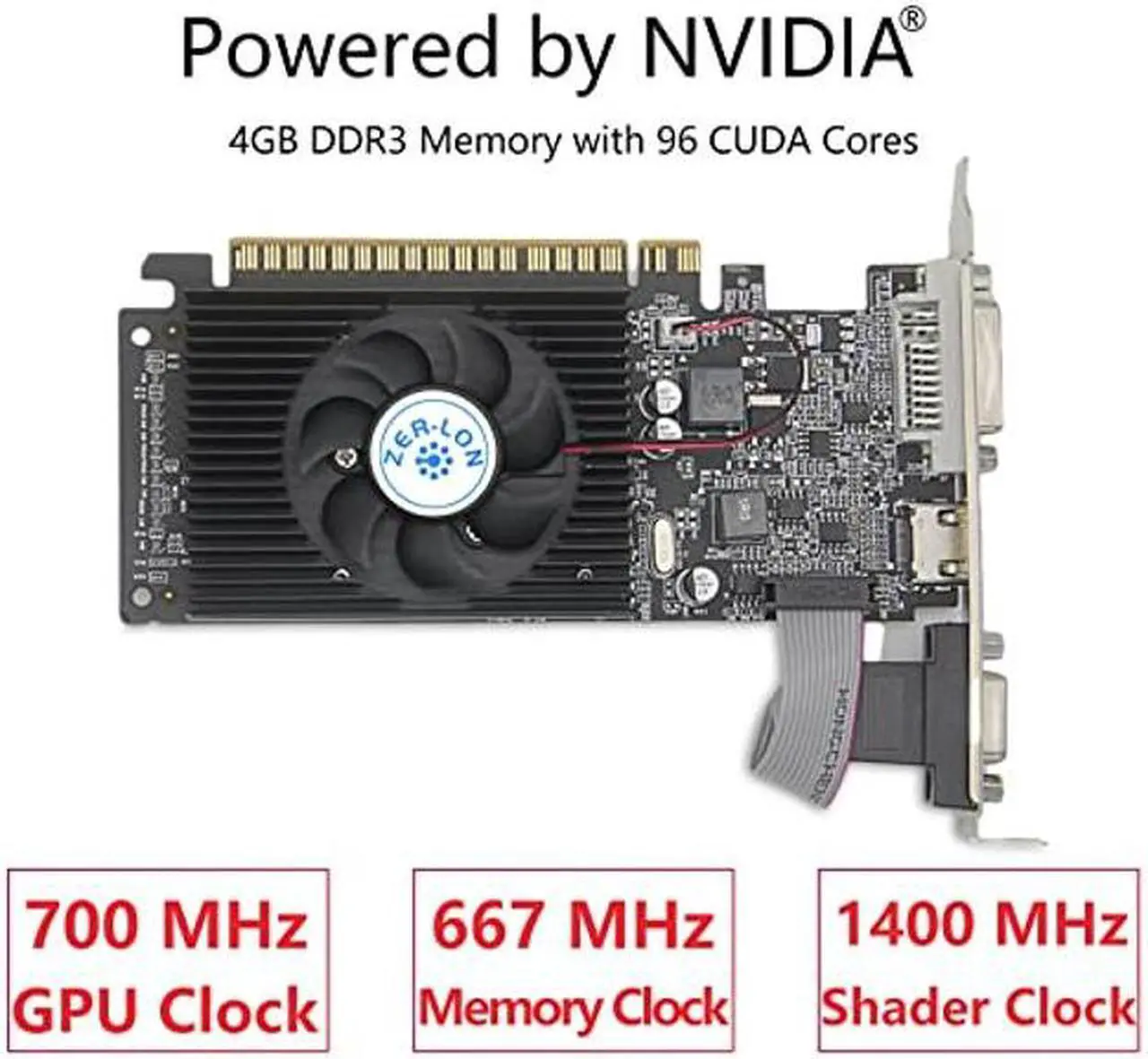 Alt view image 2 of 5 - ZER-LON NVIDIA GT 730 Graphics Card, Computer Low Profile GPU, 4GB 128Bit GDDR3 PCIe x16, HDMI/VGA/DVI, DirectX 11, PhysX, OpenGL 3.1, Desktop Gaming Video Card, Support 2K (with Bracket)