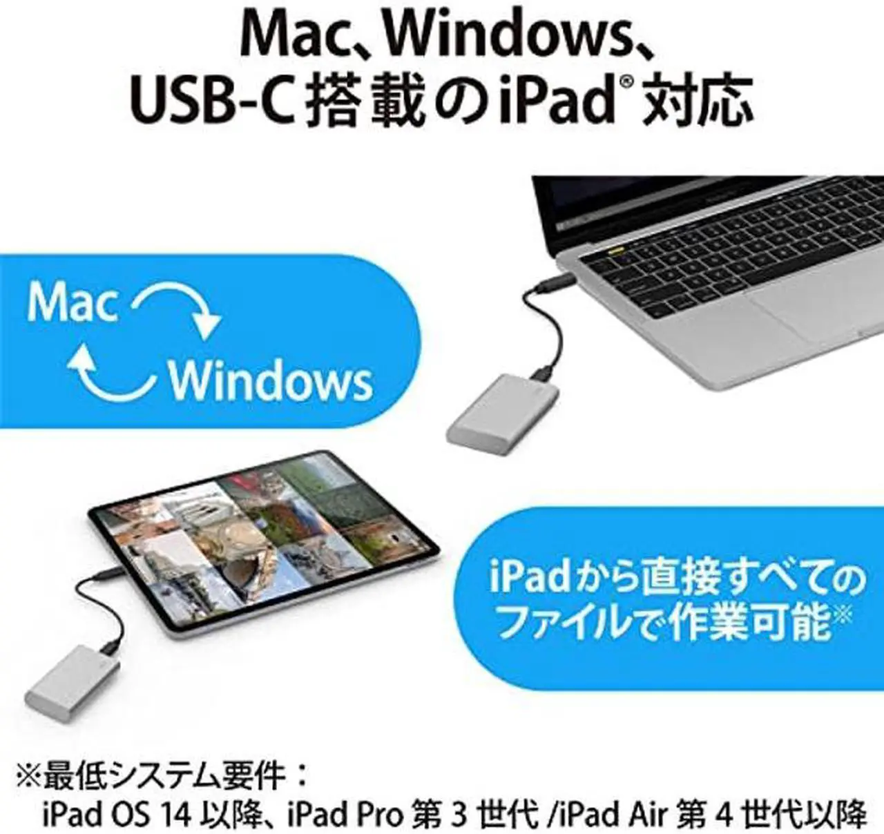 Alt view image 5 of 5 - LaCie Portable SSD 500GB External Solid State Drive - USB-C, USB 3.2 Gen 2, speeds up to 1050MB/s, Moon Silver, for Mac PC and iPad, with Rescue Services (STKS500400)