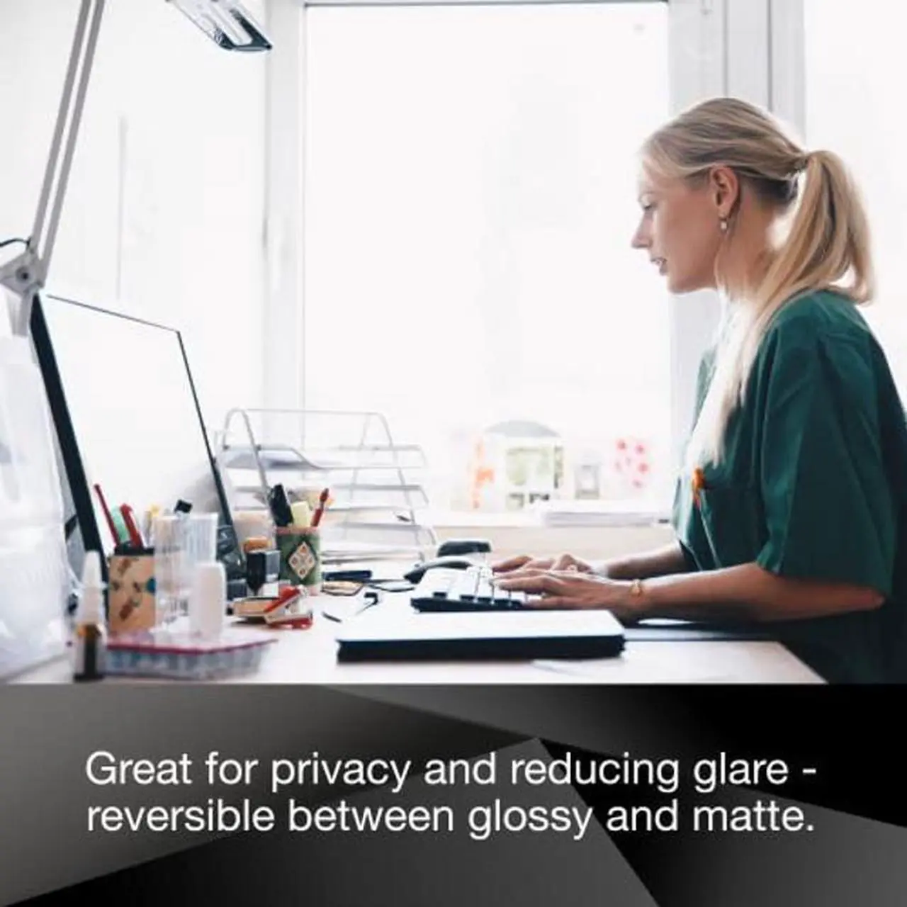 Alt view image 3 of 5 - 3M Privacy Filter for 23.0 Inch Widescreen Monitor, Reversible Gloss/Matte, Reduces Blue Light, Screen Protection, 16:9 Aspect Ratio (PF230W9B)