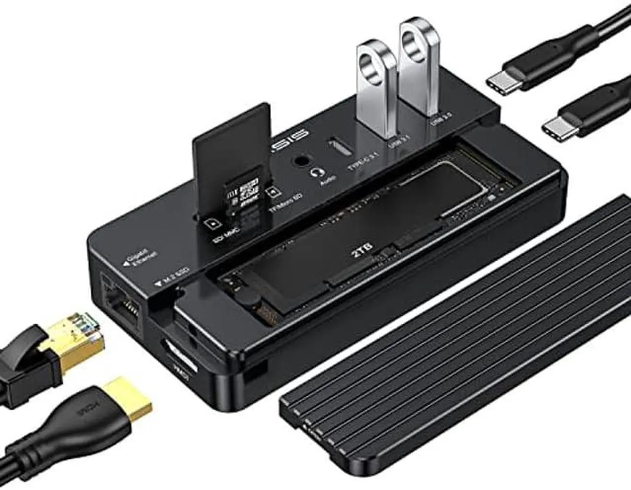 Main image of ACASIS 10-in-1 USB-C Hub with SSD Enclosure, 10Gbps M.2 NVMe Enclosure, 4K 60Hz HDMI Port, USB A 3.1 Port, 100 W Power Delivery, Aluminum Alloy USB C 3.1 Enclosure for M.2 PCIe NVMe and SATA SSD