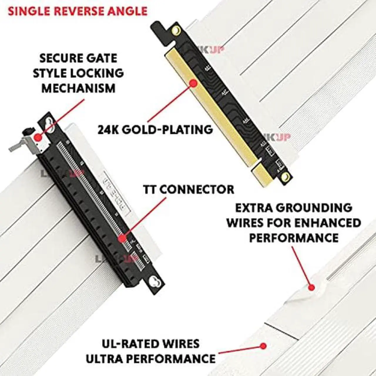 Alt view image 2 of 5 - LINKUP - Ultra PCIe 4.0 X16 Riser Cable [RTX4090 RX6950XT x570 B550 Z690 Tested] Shielded Extreme High-Speed Vertical Mount Gaming PCI Express Gen4|Reverse GPU Socket {25cm} Designed for ITX|White