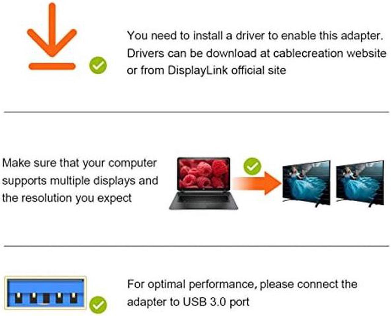 Alt view image 4 of 5 - CableCreation USB 3.0 to HDMI Adapter with DisplayLink, USB External Display Graphics Adapter Compatible with Windows 11,10 and Mac,Black