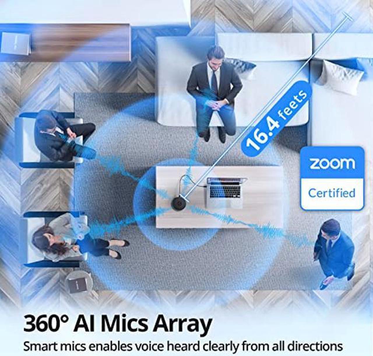 Alt view image 2 of 5 - EMEET USB Speakerphone M1A Zoom Certified AI Mics 360deg Voice Pickup USB Type C-A Plug&Play Fast Mute Laptop Mic&Speaker Noise Reduction Echo Cancellation Conference Computer Speakers with Microphone