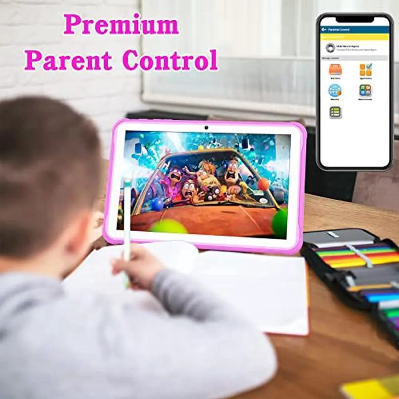Alt view image 5 of 5 - Kids Tablet 10.1 inch Android Toddler Tablet 32GB Tablet for Kids APP Preinstalled & Parent Control Kids Learning Education Tablet WiFi Camera,Netflix YouTube Hands-Free Watching(2022 Release),Purple