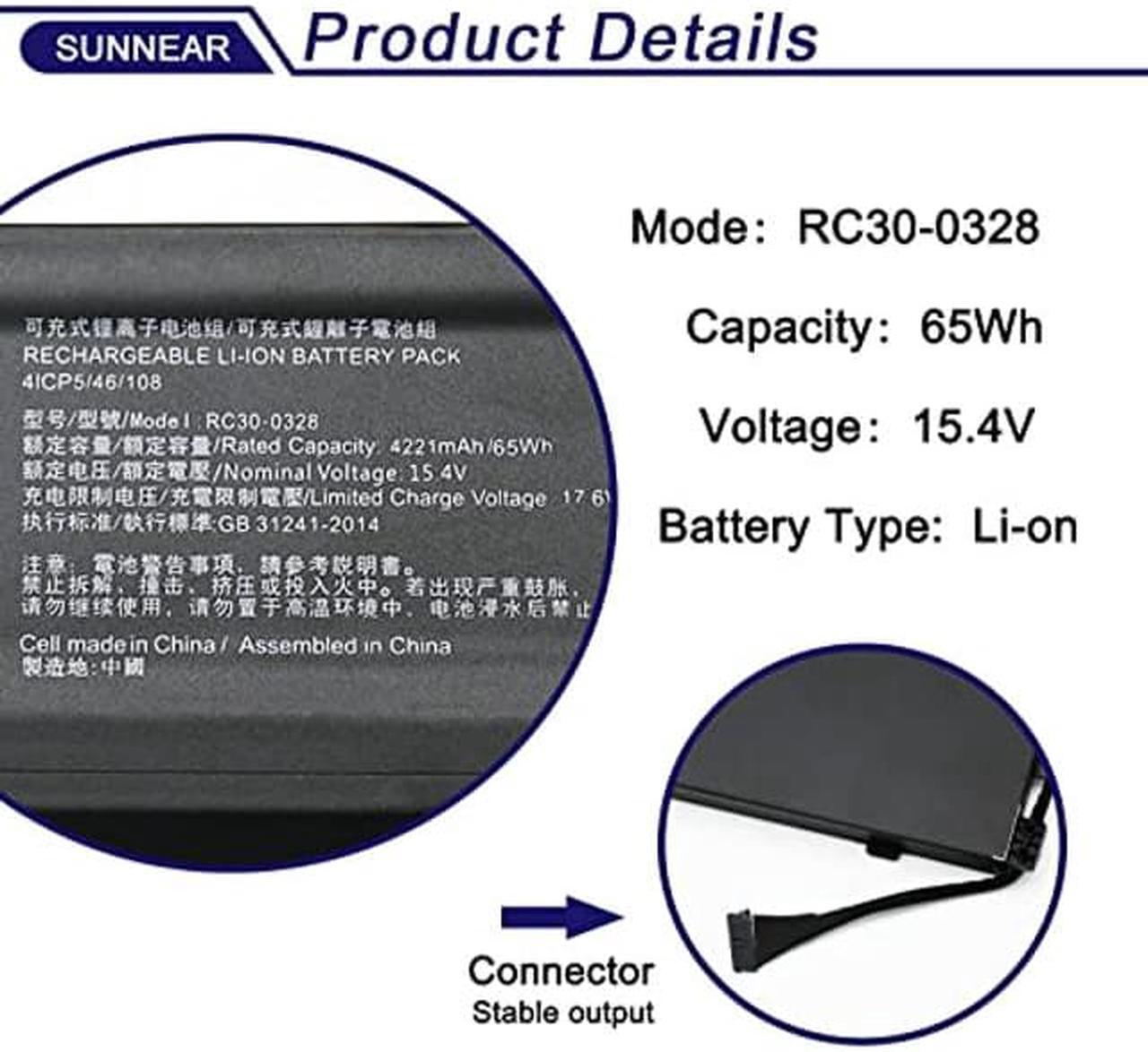Alt view image 2 of 5 - SUNNEAR RC30-0328 Laptop Battery Replacement for Razer Blade 15 Base 2020 2021 RZ09-0328 RZ09-0328X RZ09-03286 RZ09-03287 RZ09-03289 RZ09-03287E22 RZ09-0369 RZ09-0369X RZ09-0410 RZ09-0410BE22