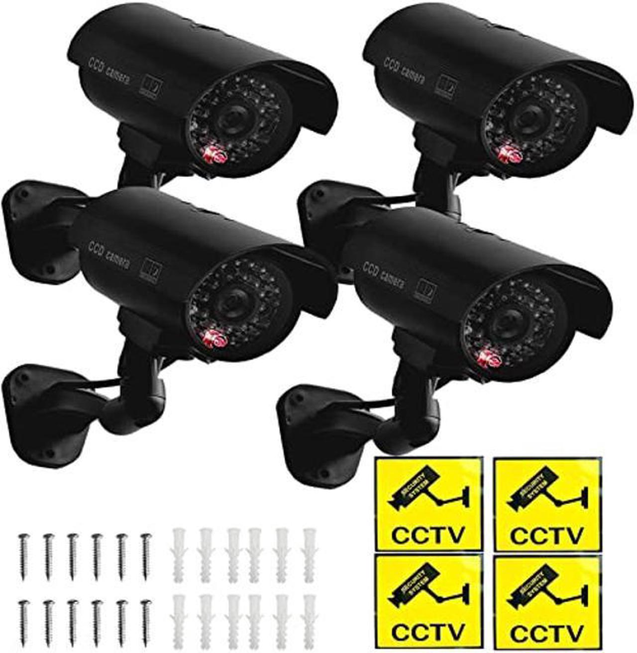 Main image of JYtrend Fake Camera, Dummy Camera CCTV Surveillance System with Realistic Red LED Flashing Light for Outdoor and Indoor + Warning Sticker (4 Pack, Black)
