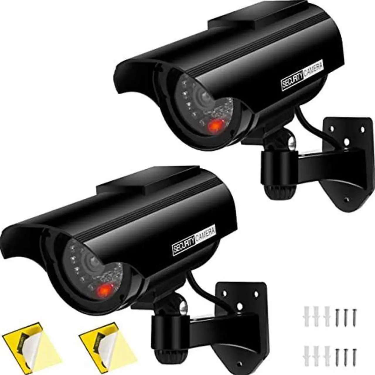Main image of Preziouz Solar Powered Fake Security Cameras, Bullet Dummy Security Camera, Simulated Surveillance Camera with Flashing Light and CCTV Stickers for Home Businesses Indoor/Outdoor (2 Packs, Black)