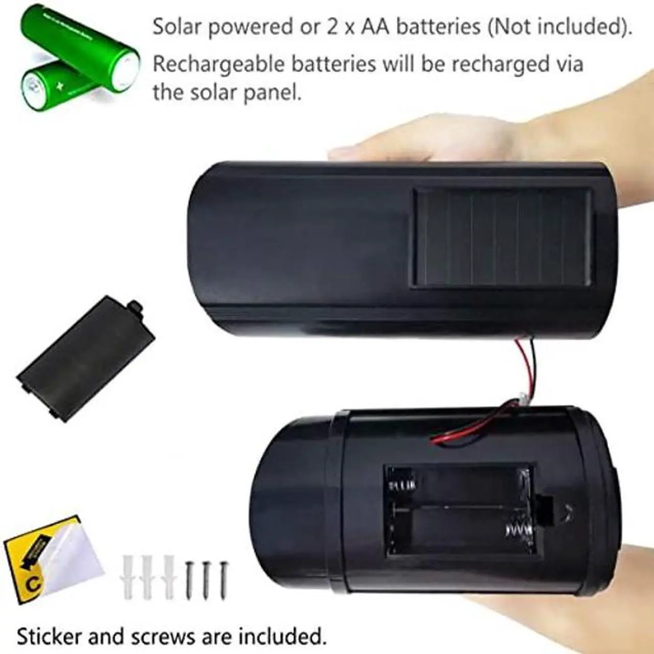 Alt view image 4 of 5 - Preziouz Solar Powered Fake Security Cameras, Bullet Dummy Security Camera, Simulated Surveillance Camera with Flashing Light and CCTV Stickers for Home Businesses Indoor/Outdoor (2 Packs, Black)