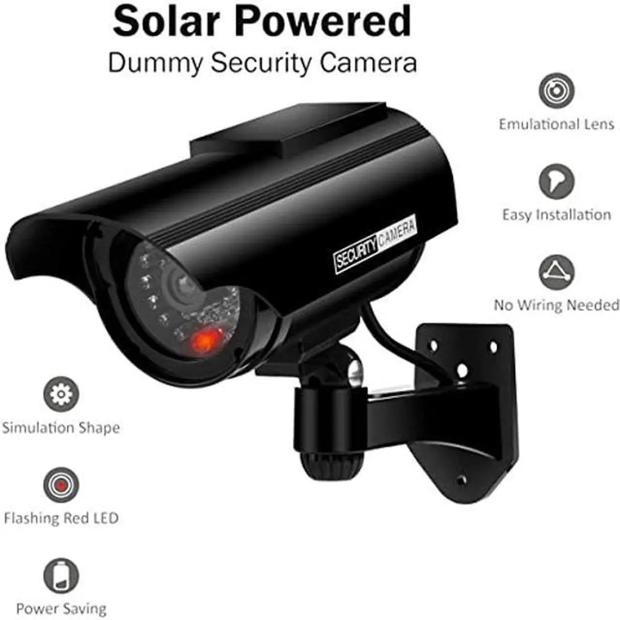 Alt view image 5 of 5 - Preziouz Solar Powered Fake Security Cameras, Bullet Dummy Security Camera, Simulated Surveillance Camera with Flashing Light and CCTV Stickers for Home Businesses Indoor/Outdoor (2 Packs, Black)