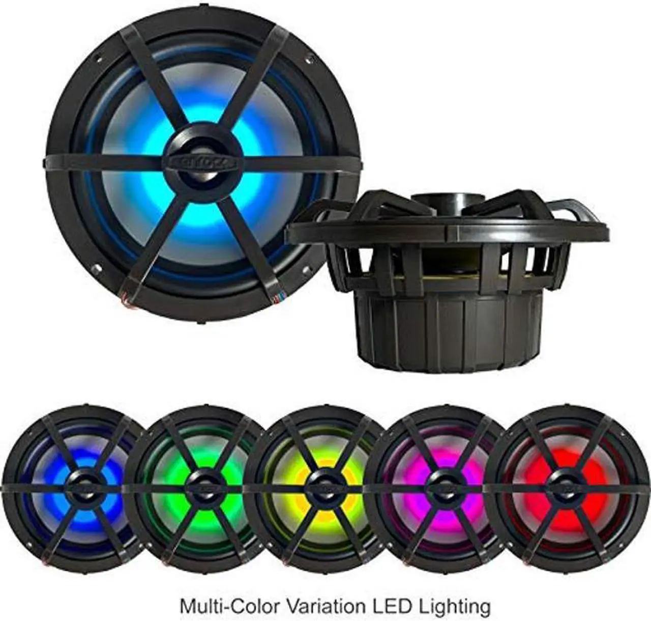 Alt view image 4 of 5 - Enrock Marine Gauge Style Media Center Bluetooth USB AUX Receiver Bundle Combo with 2x 6.5" 120W Waterproof 2-Way Coaxial MultiColor LED Speakers with Chrome Grilles, Radio Cover, Wired AM/FM Antenna