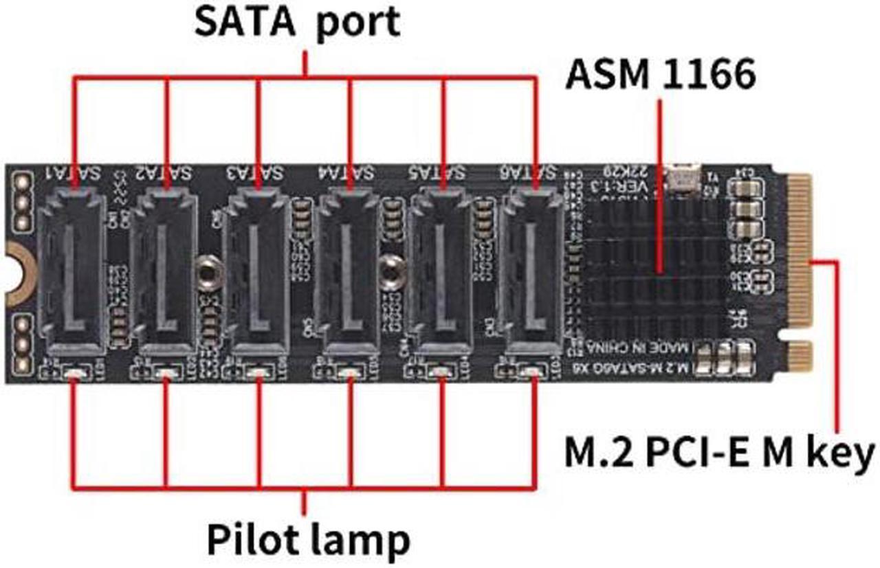 Alt view image 2 of 5 - Trotwei Blue M.2 NVME M Key to SATA 6-Port Expansion Card Support RAID for Desktop PC Storage Expansion at 6Gbps Speed
