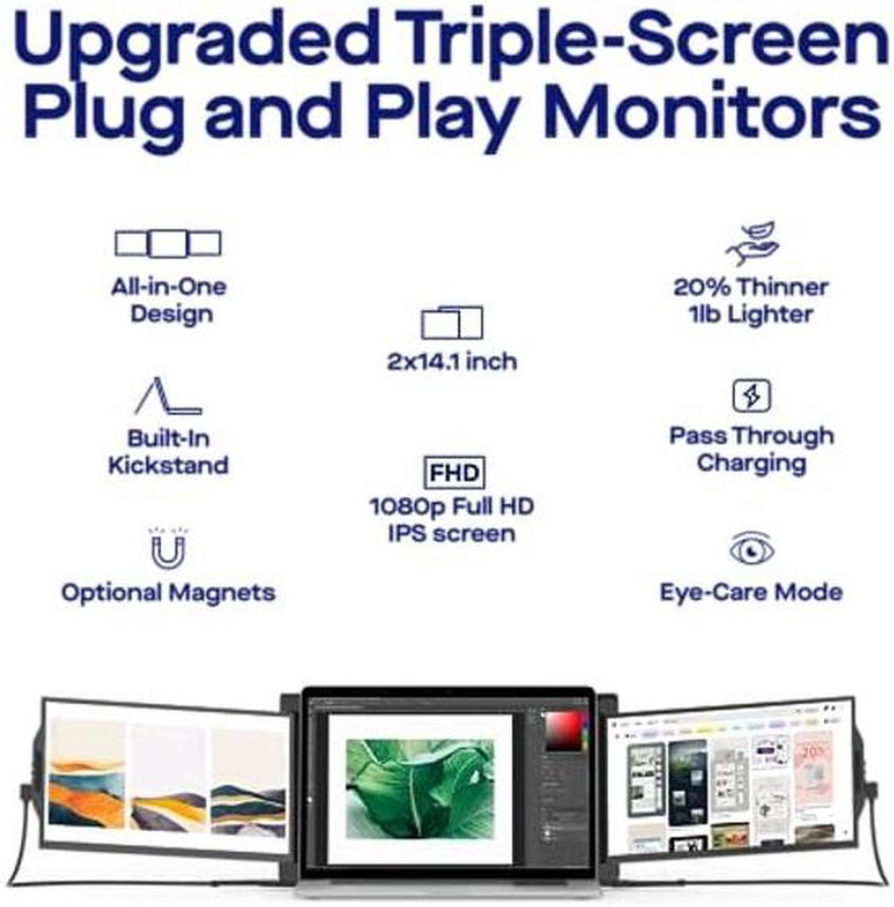 Alt view image 3 of 5 - Mobile Pixels New Upgraded Trio Triple-Screen Laptop Monitors Portable Monitor, 13.3" Triple Monitor for 13''-14'' Laptops Built-in Kickstand (13.3-inch, Two Built-in Sliding displays, New TRO)