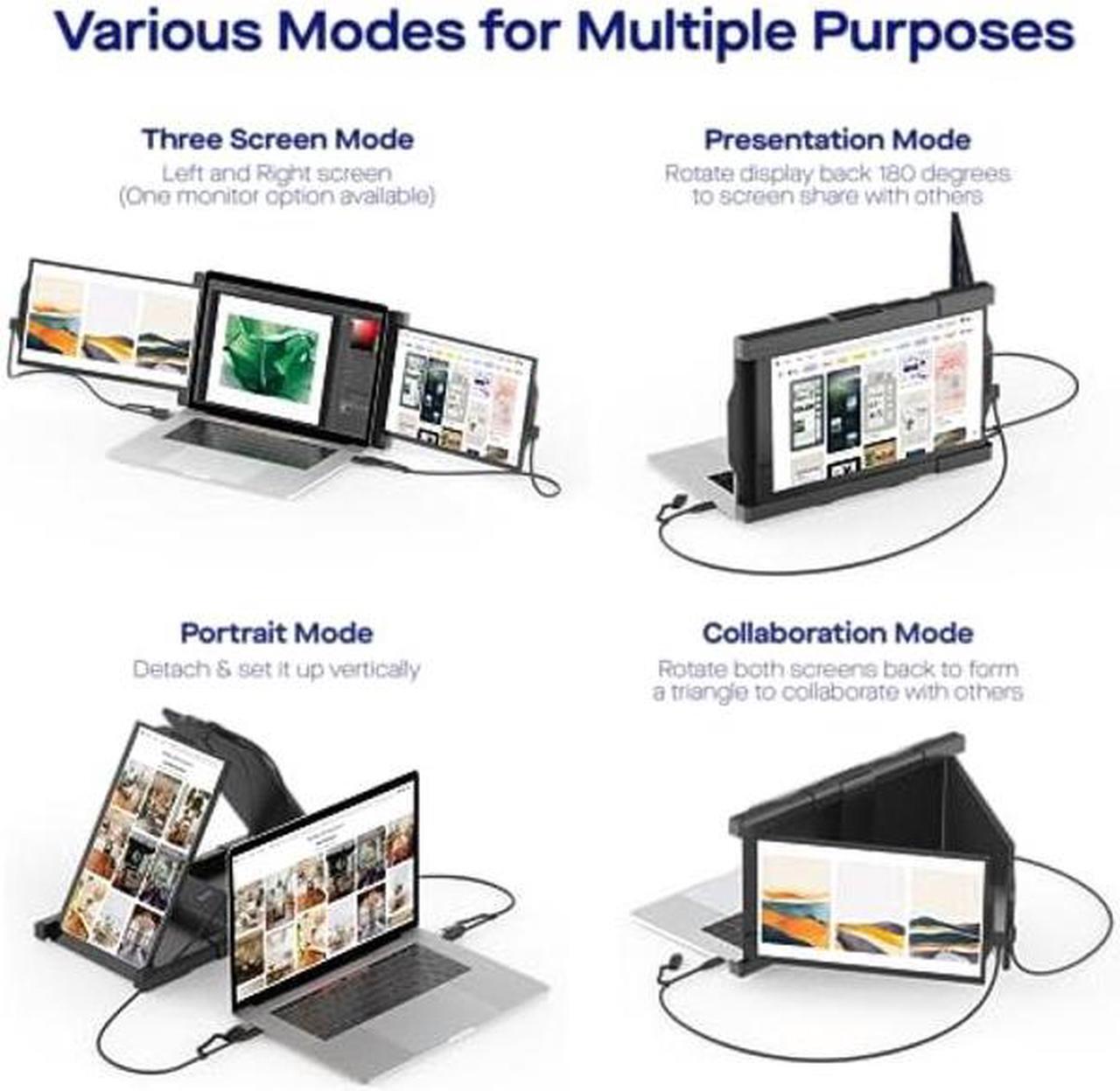 Alt view image 5 of 5 - Mobile Pixels New Upgraded Trio Triple-Screen Laptop Monitors Portable Monitor, 13.3" Triple Monitor for 13''-14'' Laptops Built-in Kickstand (13.3-inch, Two Built-in Sliding displays, New TRO)