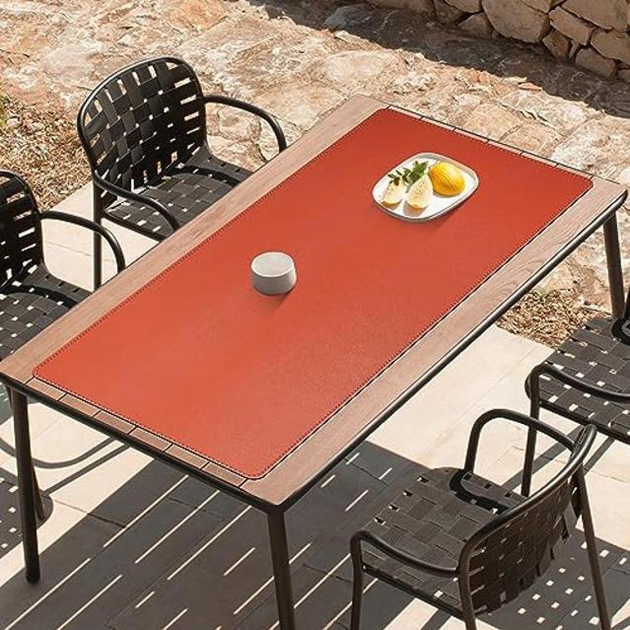 Alt view image 4 of 5 - Cacoy Leather Desk Pad Protector, 55.1"x23.6" Large Waterproof Desktop Blotter Mat for Keyboard and Mouse, Dual-Sided Desk Writing Pad for Office and Home (Orange)