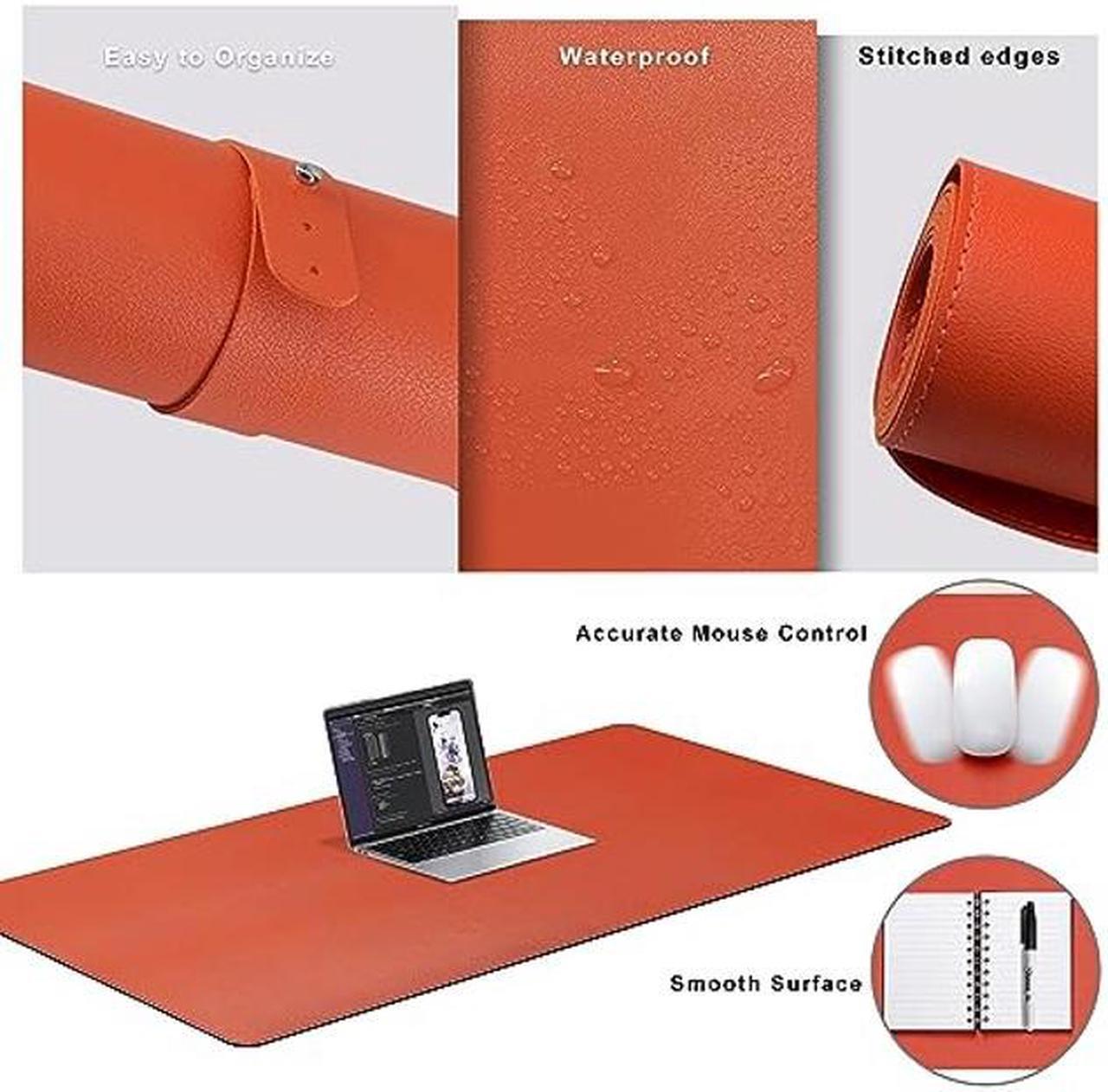 Alt view image 5 of 5 - Cacoy Leather Desk Pad Protector, 55.1"x23.6" Large Waterproof Desktop Blotter Mat for Keyboard and Mouse, Dual-Sided Desk Writing Pad for Office and Home (Orange)