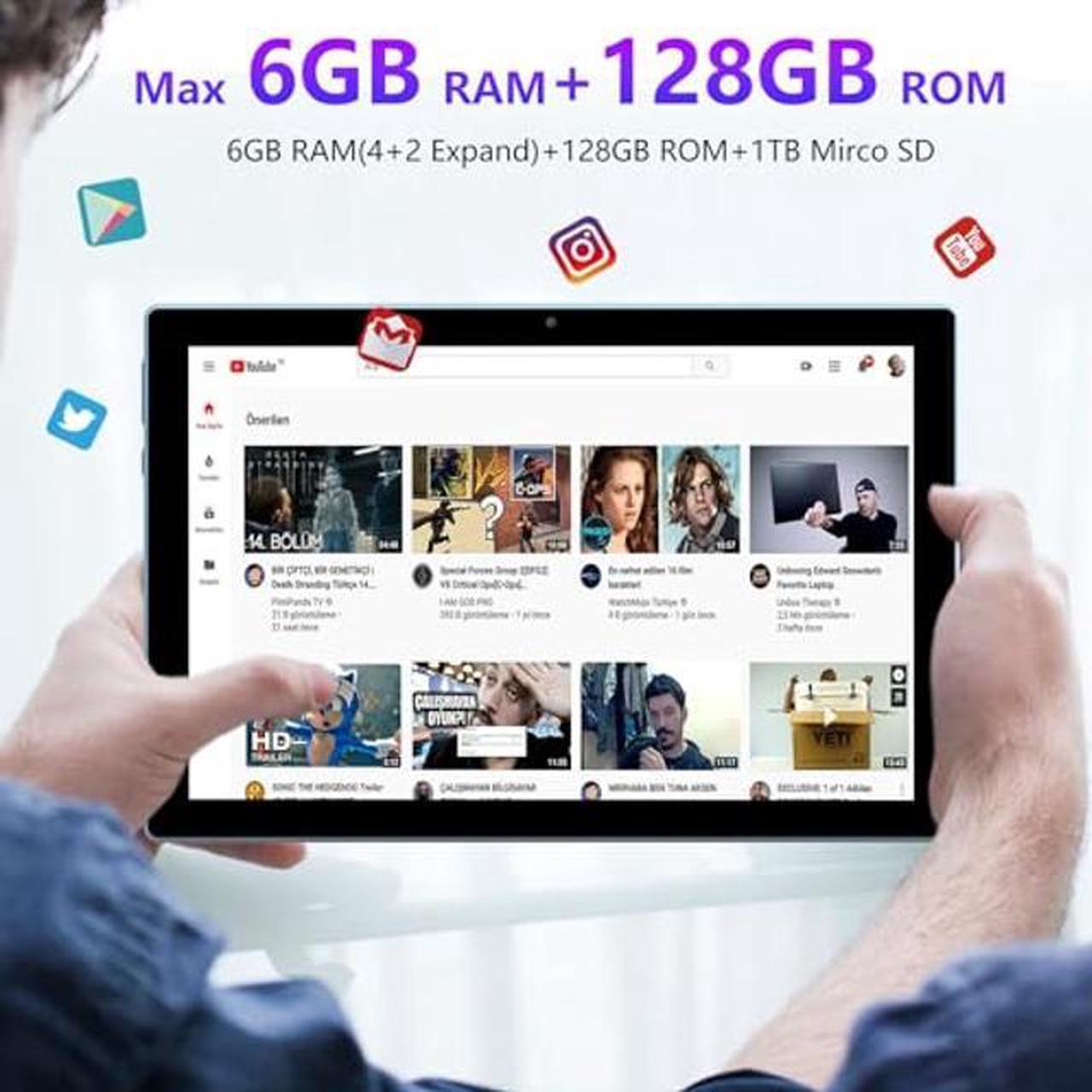 Alt view image 2 of 5 - Tablet 2 in 1 6GB+128GB Android 11 Tablets, 10.1 Inch Tablet With Keyboard Mouse Case Stylus, 2.4G/5G Wifi 6, 1.8Ghz Computer Tablet PC, 1280*800 HD Touch Screen, 8MP Dual Camera, 6000mAh Battery