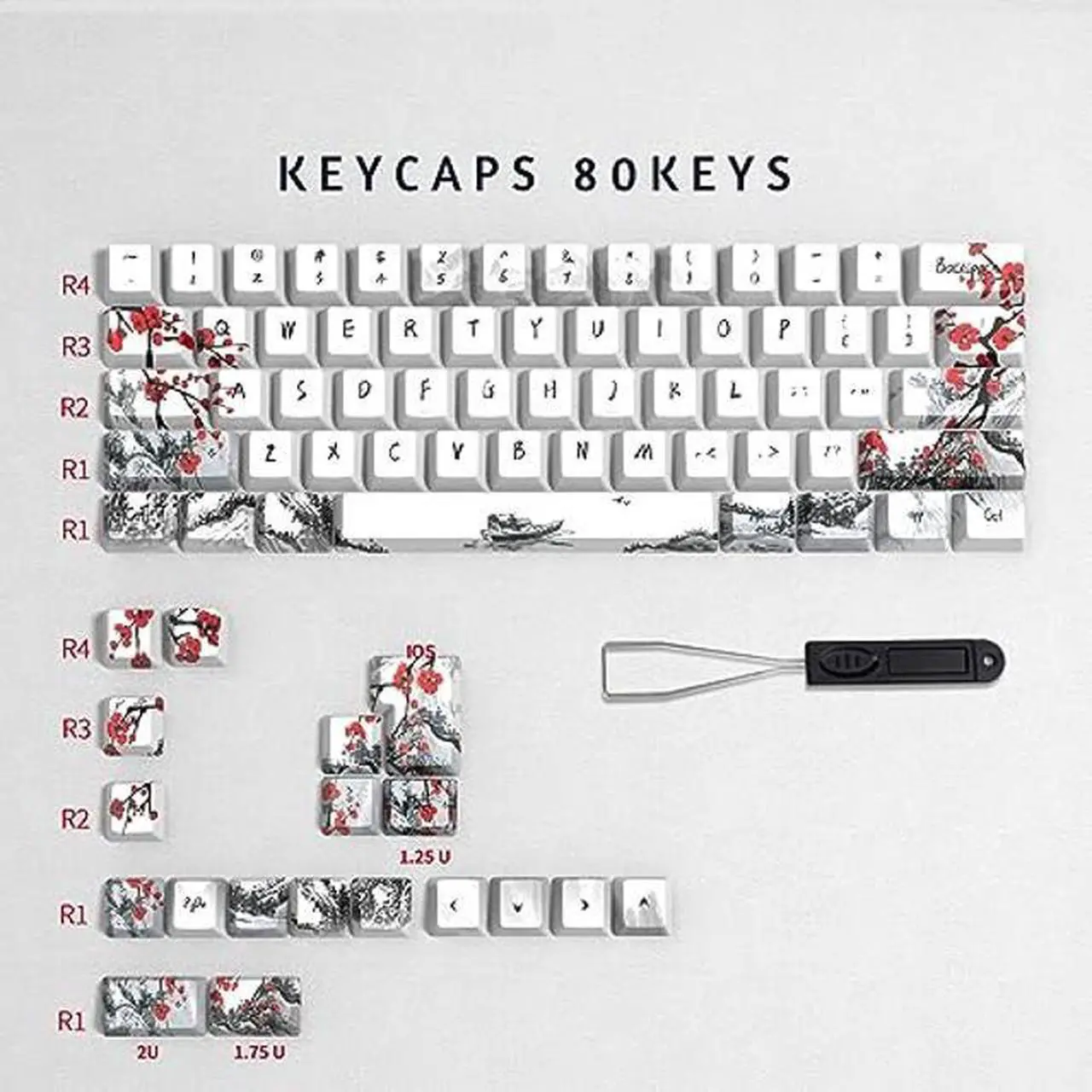 Alt view image 2 of 5 - MOLGRIA Plum Blossoms Keycaps 80 Set, PBT Cherry Profile Key Caps Japanese Style for 60/75 Percent Cherry MX Switch Mechanical Gaming Keyboard ANSI/ISO Layout