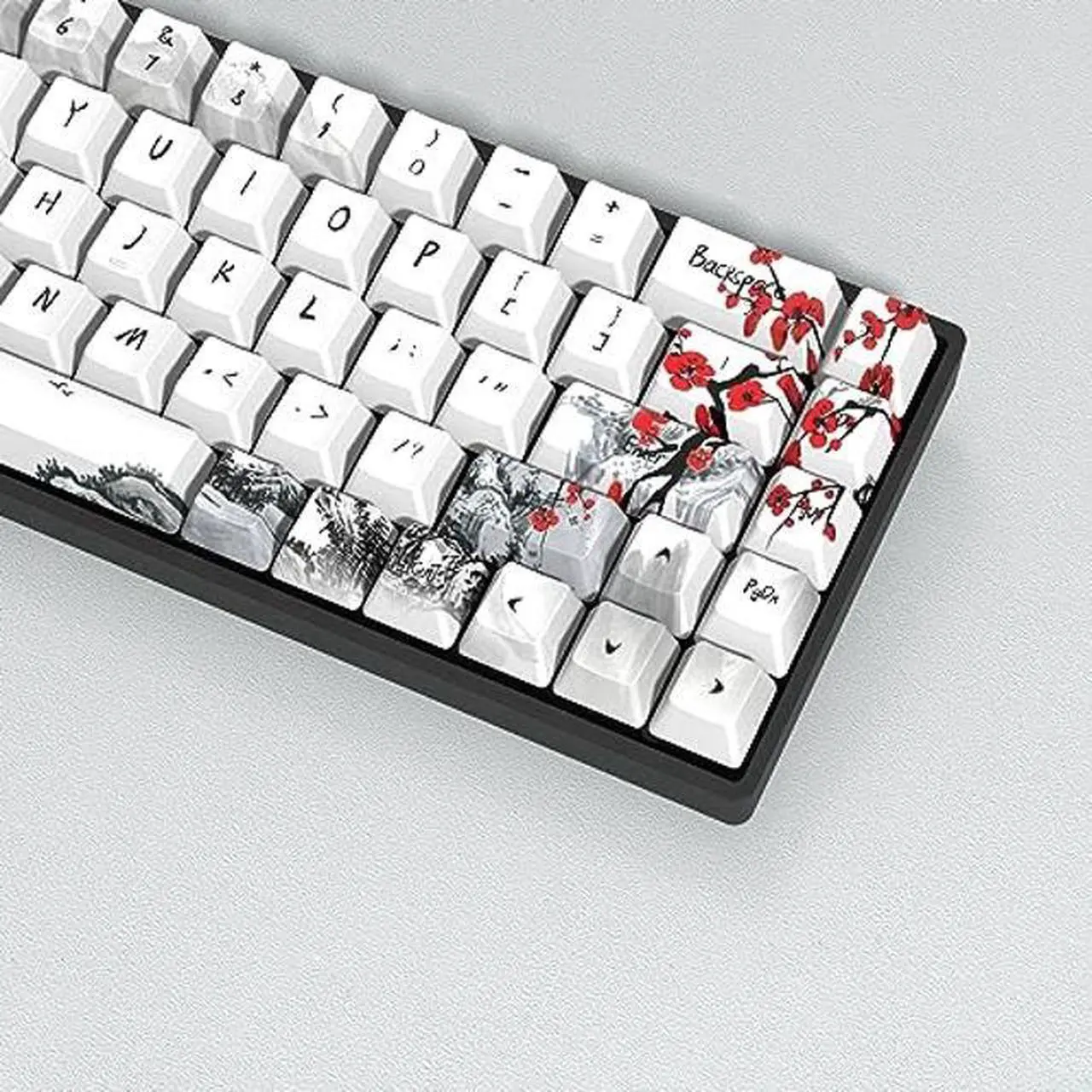 Alt view image 4 of 5 - MOLGRIA Plum Blossoms Keycaps 80 Set, PBT Cherry Profile Key Caps Japanese Style for 60/75 Percent Cherry MX Switch Mechanical Gaming Keyboard ANSI/ISO Layout