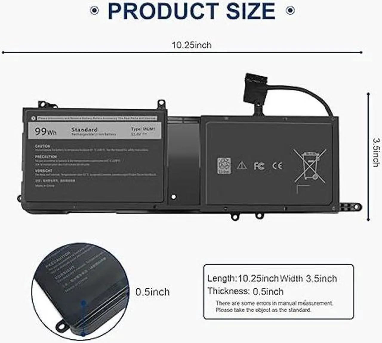 Alt view image 2 of 5 - 99WH 9NJM1 Laptop Battery Compatible with Dell Alienware 15 R3 15 R4 17 R4 17 R5 Alienware 15 2018 ALW17C-D1758 fits for P31E P31E001 P69F P69F001 9NJMI 09NJM1 MG2YH 01D82 44T2R 546FF, 11.4V 6-Cell