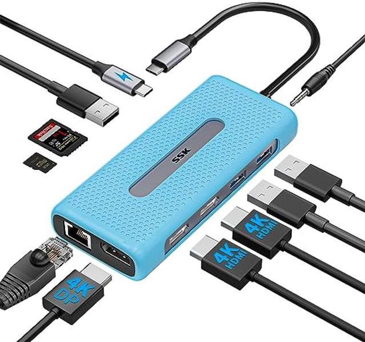 Main image of SSK USB C Docking Station Dual Monitor, 11 in 1 Triple Display Docking Station Multiport Adapter of 2 HDMI, Displayport, Ethernet, PD3.0, SD TF Card Reader, 3USBs for MacBook/Dell/HP/Lenovo Laptops