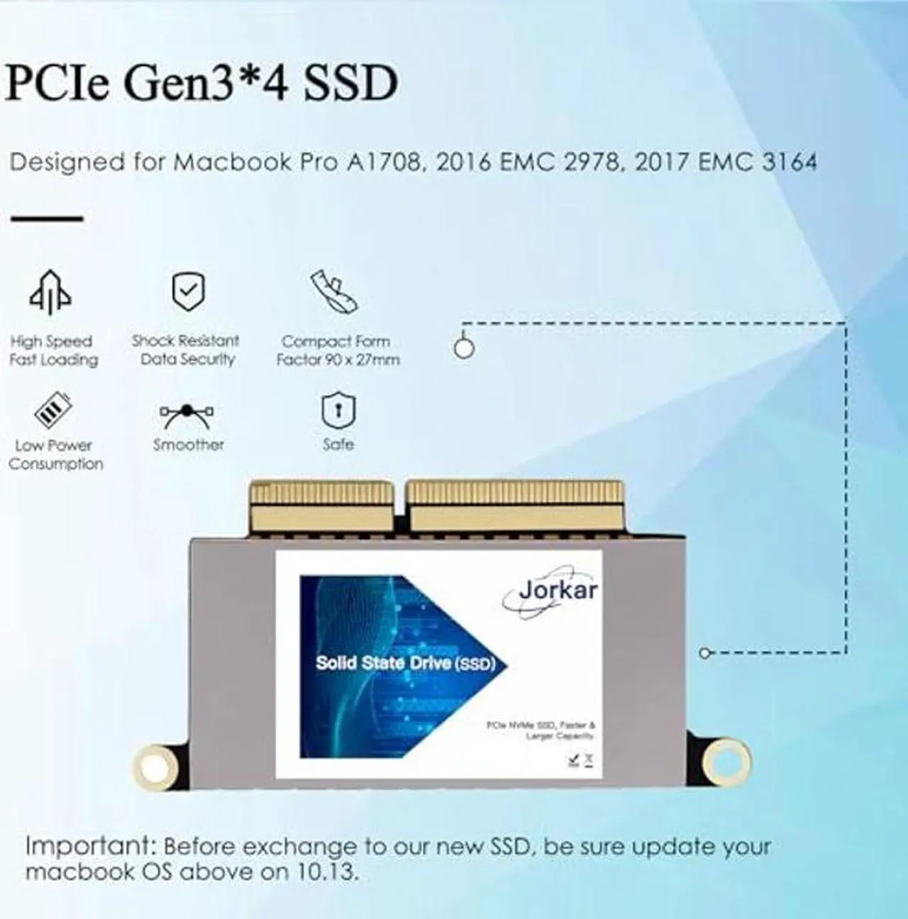Alt view image 3 of 5 - Jorkar 256GB SSD for MacBook Pro A1708 NVMe PCIe Gen3x4 M.2, Internal Solid State Drive Upgrade for MacBook Pro A1708 (2016-2017)