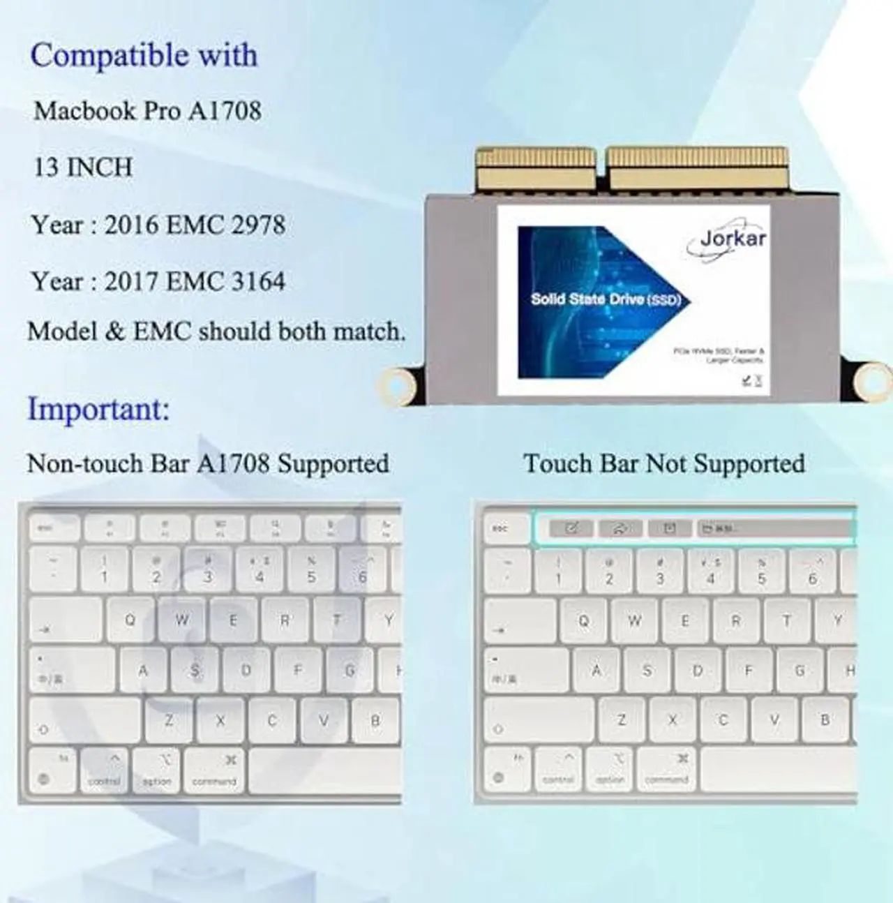 Alt view image 4 of 5 - Jorkar 256GB SSD for MacBook Pro A1708 NVMe PCIe Gen3x4 M.2, Internal Solid State Drive Upgrade for MacBook Pro A1708 (2016-2017)