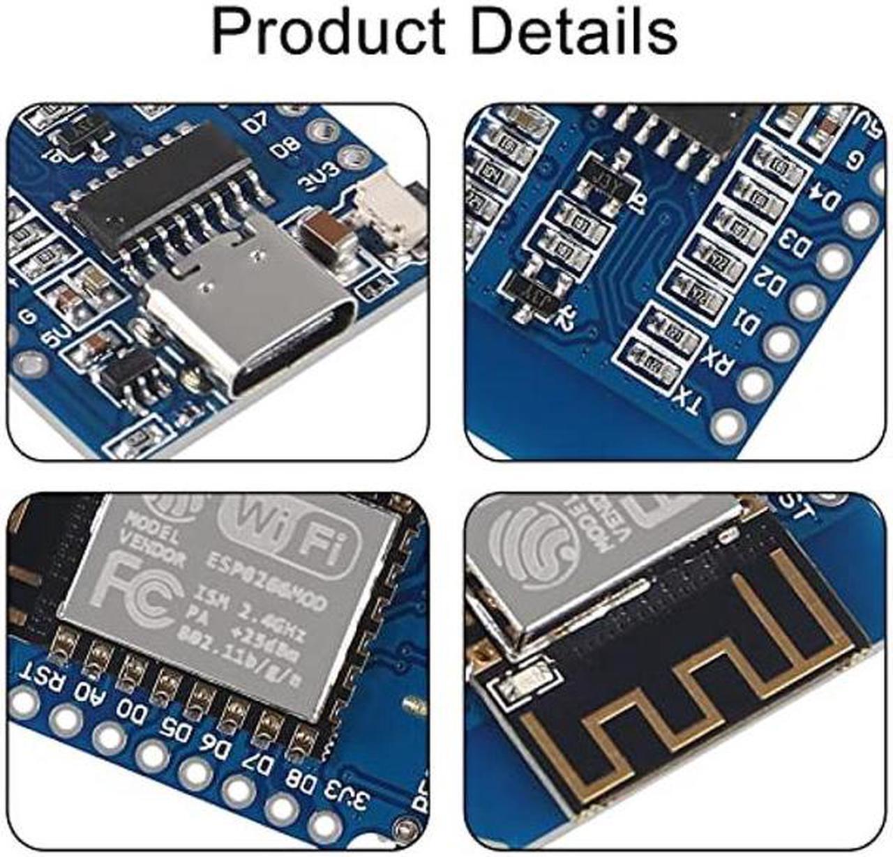 Alt view image 3 of 5 - Type-C ESP8266 ESP-12 ESP-12F NodeMcu Mini D1 Module WeMos Lua 4M Bytes WLAN WiFi Internet Development Board Base on ESP8266 ESP-12F for Arduino,Compatible with WeMos D1 Mini (10pcs Type-C)