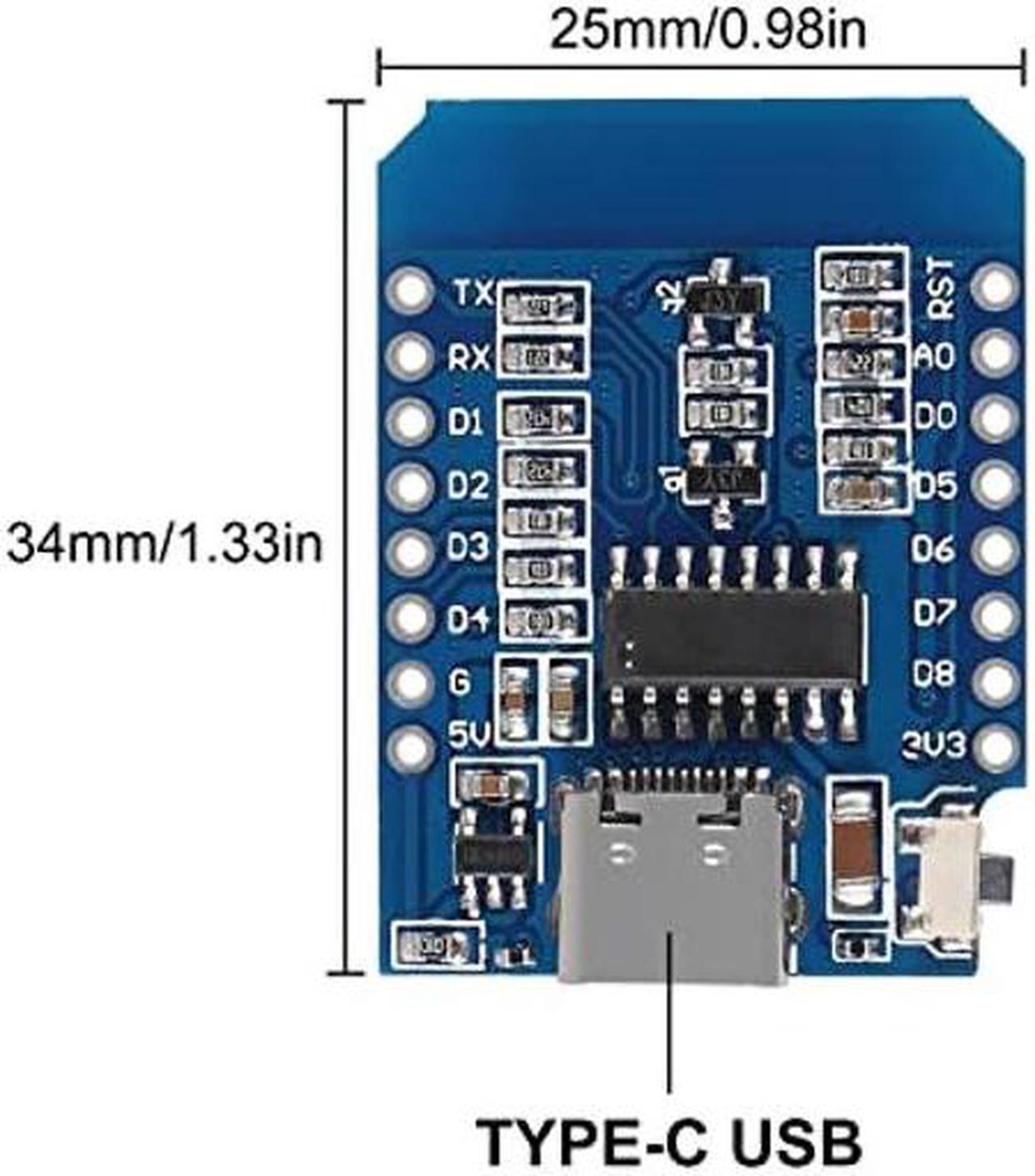 Alt view image 4 of 5 - Type-C ESP8266 ESP-12 ESP-12F NodeMcu Mini D1 Module WeMos Lua 4M Bytes WLAN WiFi Internet Development Board Base on ESP8266 ESP-12F for Arduino,Compatible with WeMos D1 Mini (10pcs Type-C)
