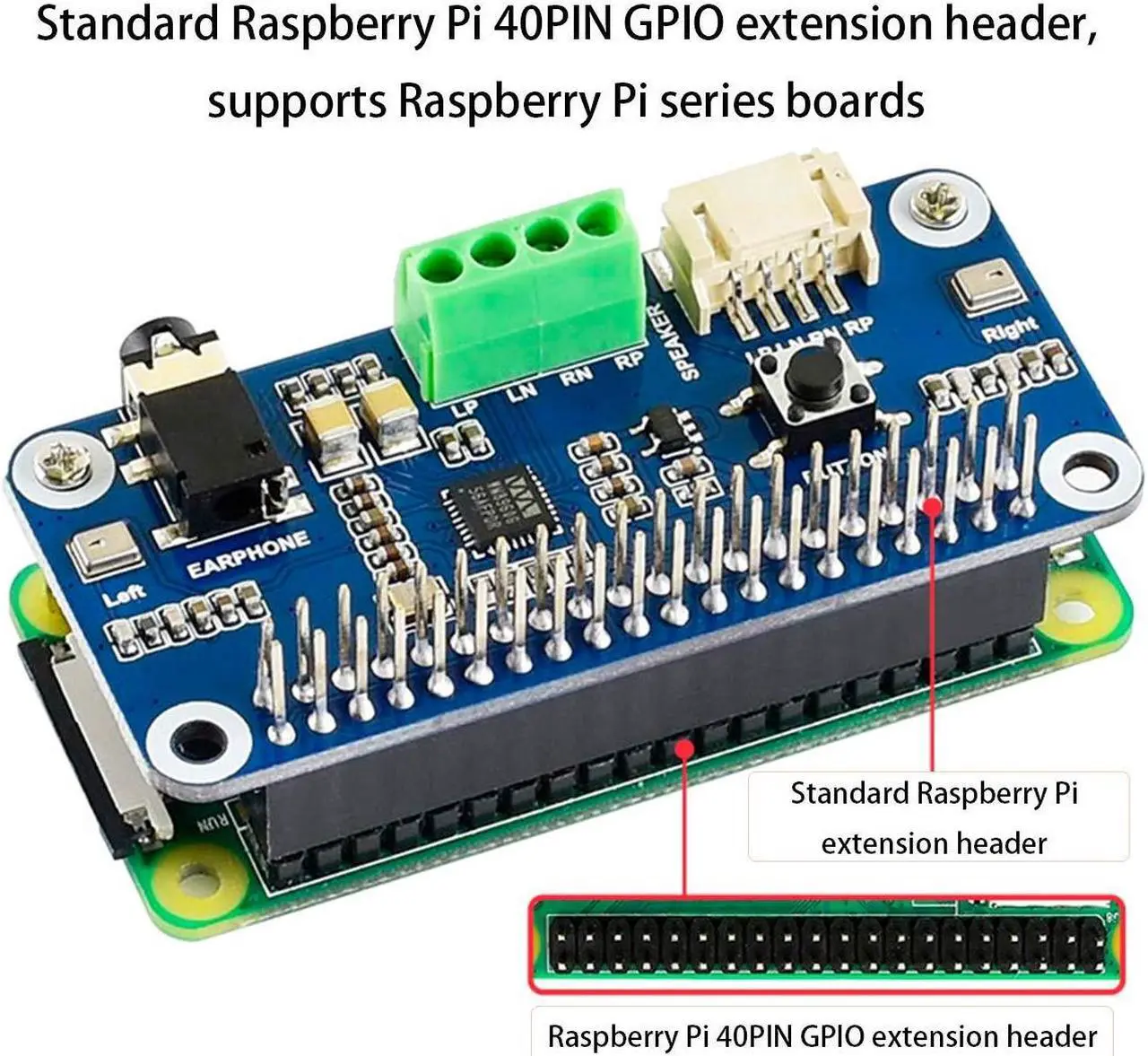 Alt view image 2 of 5 - Audio HAT Module for Raspberry Pi 4B/3B+/3B/2B/B+/A+/Zero/Zero W/Pi Zero WH,WM8960 Hi-Fi Sound Card HAT Stereo CODEC, Play/Record