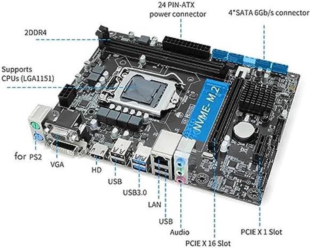 Alt view image 3 of 5 - H310 LGA 1151 Motherboard, Dual Channel DDR4 Memory Slot Gaming Motherboard Supports 8th 9th Generation for Lvy Bridge for LGA1151 Micro ATX DDR4 Motherboard