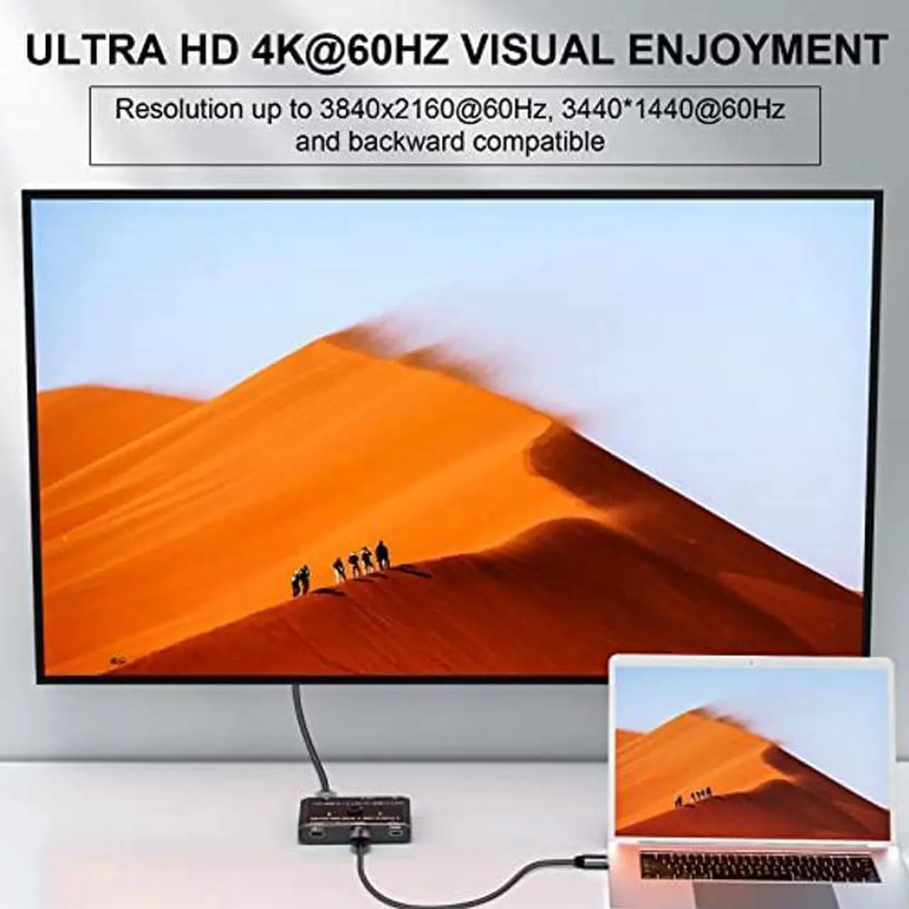 Alt view image 5 of 5 - USB Type C KVM Switch 4K@60Hz, 2-Port Type C to HDMI Switcher for 2 USB-C Port Laptops Share 1 HDMI Monitor and USB Devices, with Wired Remote and USB-C Cable