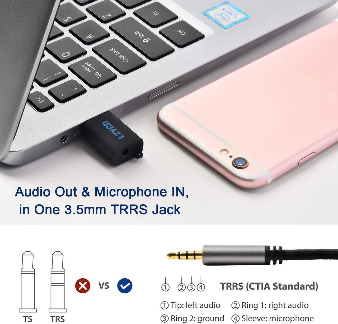Alt view image 3 of 5 - USB to Audio Jack,USB to 3.5mm Jack Audio Adapter,3.5mm to USB,USB Sound Card,USB to Headphone Jack Adapter with 3.5mm Aux Stereo Converter for PS4/PS5/PC/Laptop,with Built-in Chip.Plug and Play(5PCS)