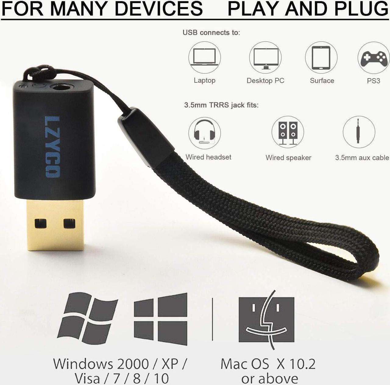 Alt view image 4 of 5 - USB to Audio Jack,USB to 3.5mm Jack Audio Adapter,3.5mm to USB,USB Sound Card,USB to Headphone Jack Adapter with 3.5mm Aux Stereo Converter for PS4/PS5/PC/Laptop,with Built-in Chip.Plug and Play(5PCS)