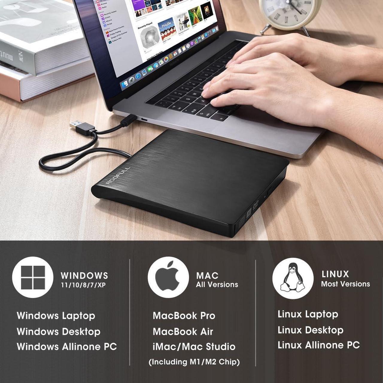 Alt view image 3 of 5 - ROOFULL External CD DVD +/-RW Drive, USB 3.0 & USB-C CD Burner DVD Player Reader Writer Optical Disc Drive with Carrying Case for Laptop Mac MacBook Pro/Air, Windows 11/10/8/7, Linux PC