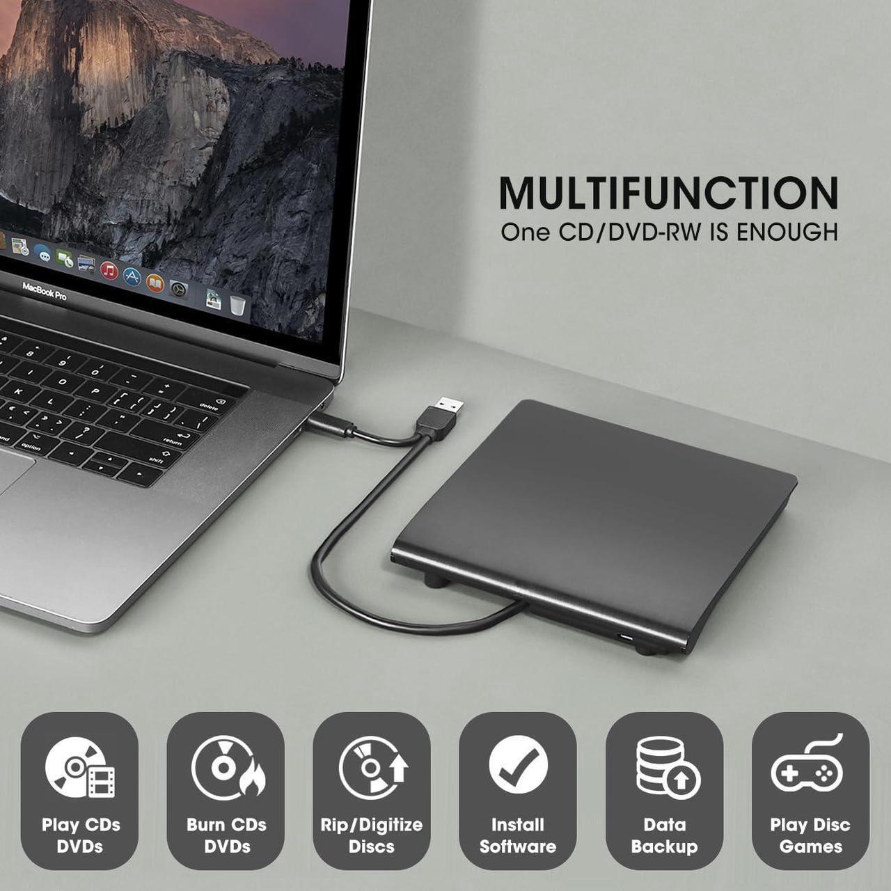 Alt view image 5 of 5 - ROOFULL External CD DVD +/-RW Drive, USB 3.0 & USB-C CD Burner DVD Player Reader Writer Optical Disc Drive with Carrying Case for Laptop Mac MacBook Pro/Air, Windows 11/10/8/7, Linux PC