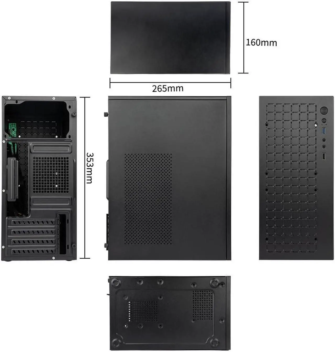 Alt view image 3 of 5 - Micro ATX Case PC Case: MATX Case Mini PC ITX Desktop Computer Case Support Micro ATX MATX DTX ITX Mini PC with USB3.0, Support 3.5'' HDD (Black)