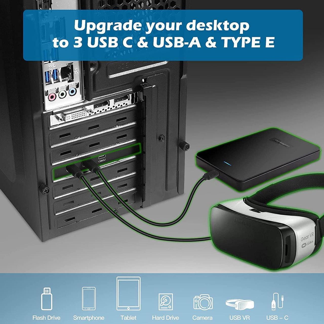 Alt view image 3 of 5 - Sinefine PCI-E to USB 3.2 Expansion Card,3.2 gen2 10Gpbs (3X USB C, 1x USB A, 1x USB Type E A Key), USB C PCI Express Card, A-Key 20 Pin Header for Type C Front Panel Mount Adapter