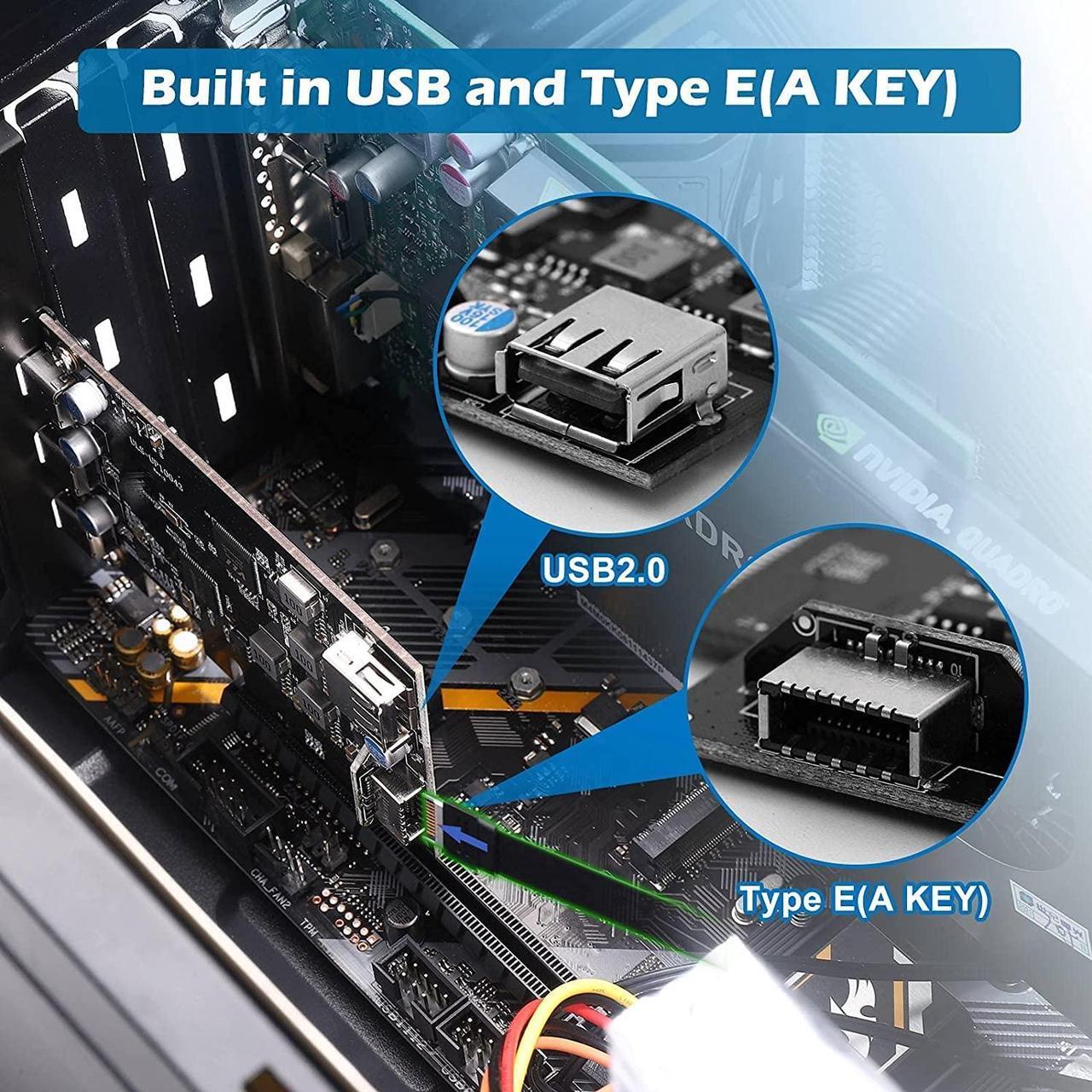 Alt view image 4 of 5 - Sinefine PCI-E to USB 3.2 Expansion Card,3.2 gen2 10Gpbs (3X USB C, 1x USB A, 1x USB Type E A Key), USB C PCI Express Card, A-Key 20 Pin Header for Type C Front Panel Mount Adapter