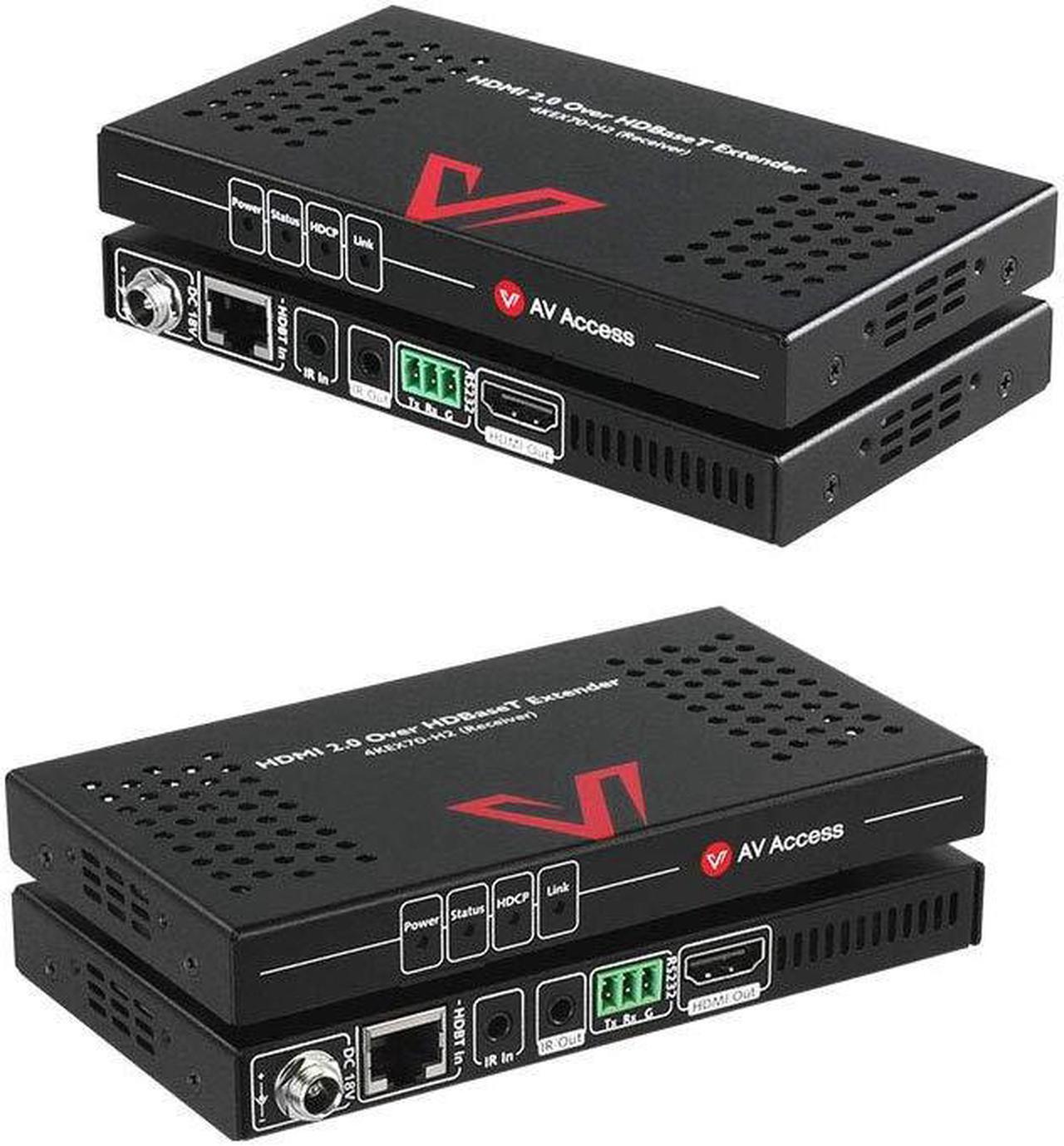 Main image of AV Access HDBaseT 4K HDMI Extender Over Single Cat5e/6/6a/7 Ethernet, HDMI 2.0 YUV4:4:4, EDID, PoE, Bi-Directional IR/RS232 Pass Through, HDR10, CEC, up to 4K@60Hz 130ft, 1080P@60Hz 230ft