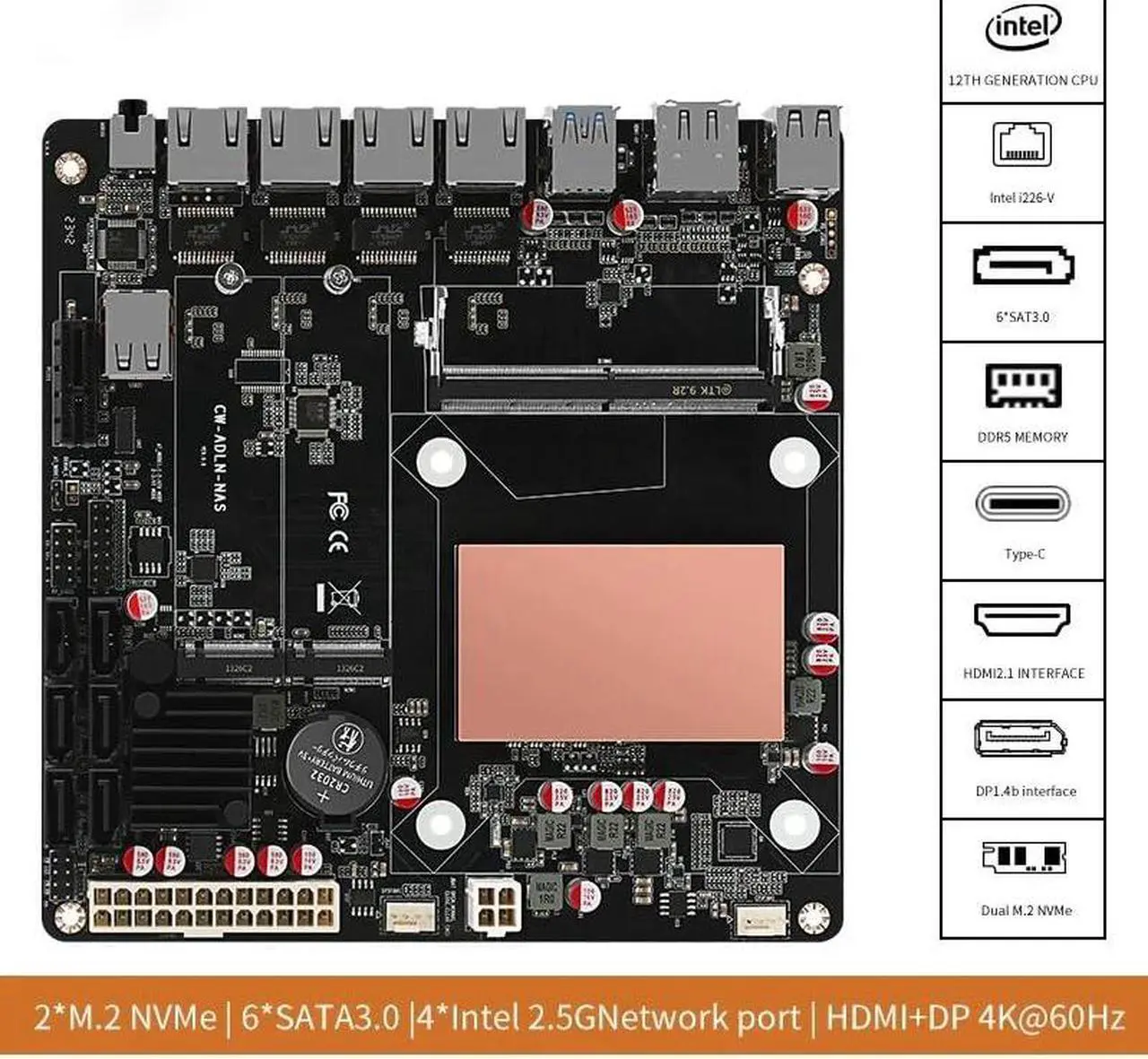Alt view image 4 of 5 - HKUXZR N100 Industrial Motherboard NAS 4 Cores 4 Threads Low Power Processor 4x2.5G i226 Network M.2 Slot 6xSATA DP HDMI 2.0 PCIE x1