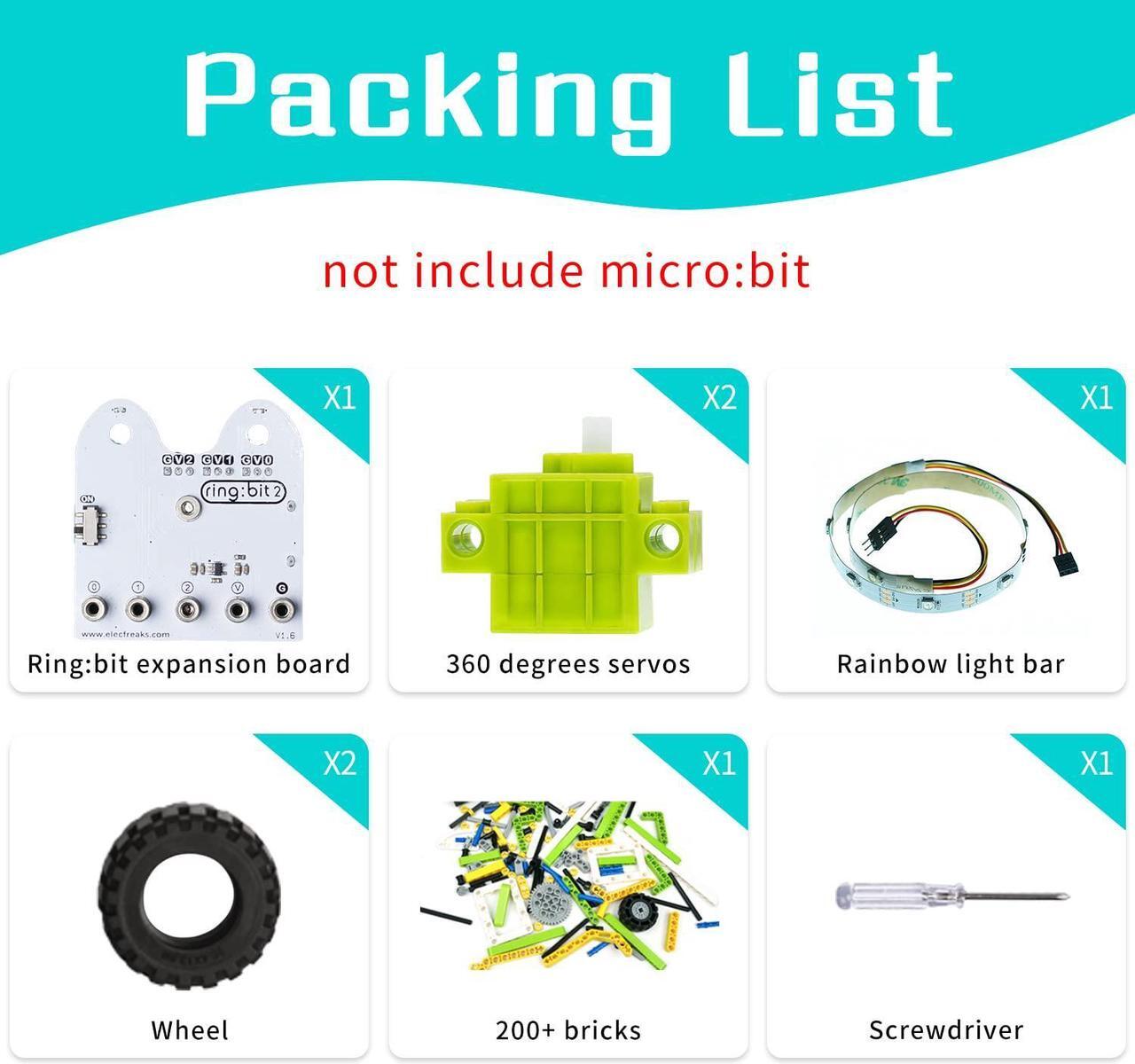 Alt view image 2 of 5 - ELECFREAKS microbit Ring:bit 6-in-1 Building Bricks Kit, Programmable STEM Educational Learning Kit with 200+ Building Blocks(Without Micro:bit)
