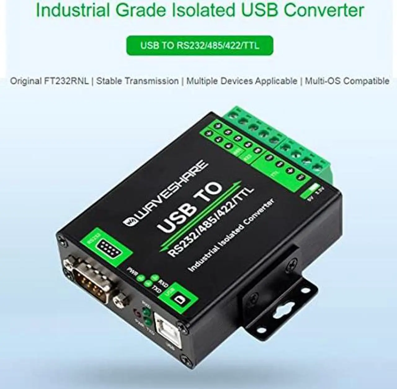 Alt view image 3 of 5 - USB to RS232/485/422/TTL Converter with FT232RNL Chip, Industrial Isolated USB Adapter with Multiple Protection, Support Multi Devices and Android, Windows 11 / 10 / 8.1 / 8 / 7, Etc Multi System