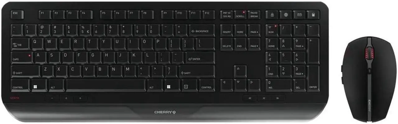 Main image of Cherry Gentix Wireless Keyboard and Mouse Set Combo for Desktop - Full Size for Computer Desktop or Laptop at The Office or at Home - Silent, Quiet Keystrokes with an Ergo Build - Black
