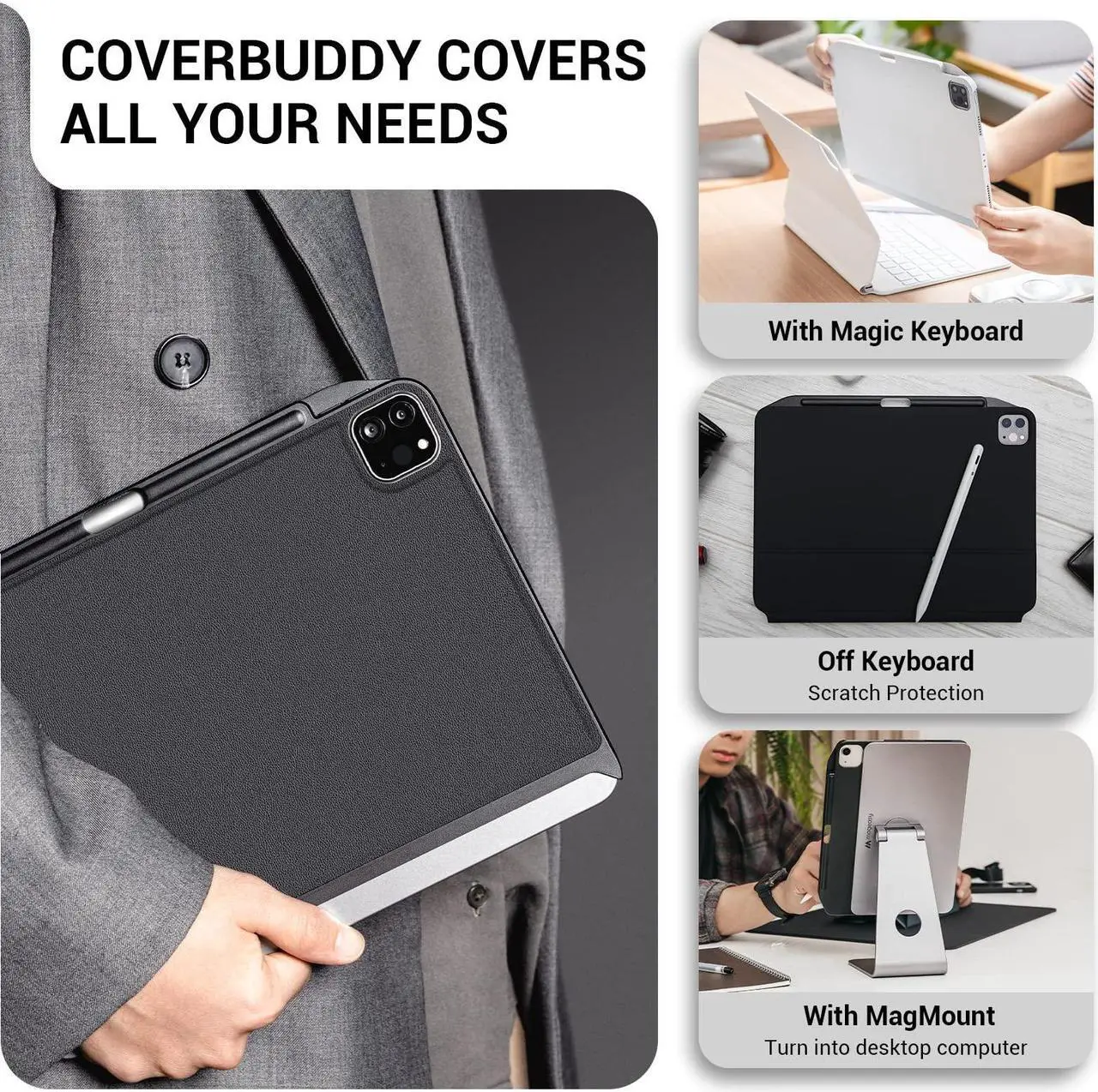 Alt view image 5 of 5 - SwitchEasy CoverBuddy Case for iPad Pro 12.9" Compatible with Magic Keyboard & Smart Keyboard Folio (Keyboard Not Included) | with Pencil Holder | for 2021-2022 iPad Pro 12.9" 5th-6th Gen - Black